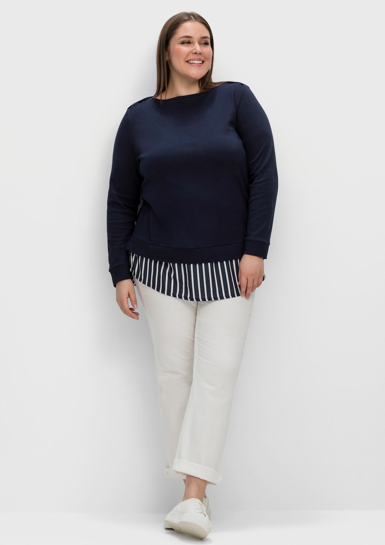 sheego 2-in-1-shirt met lange mouwen - nachtblauw