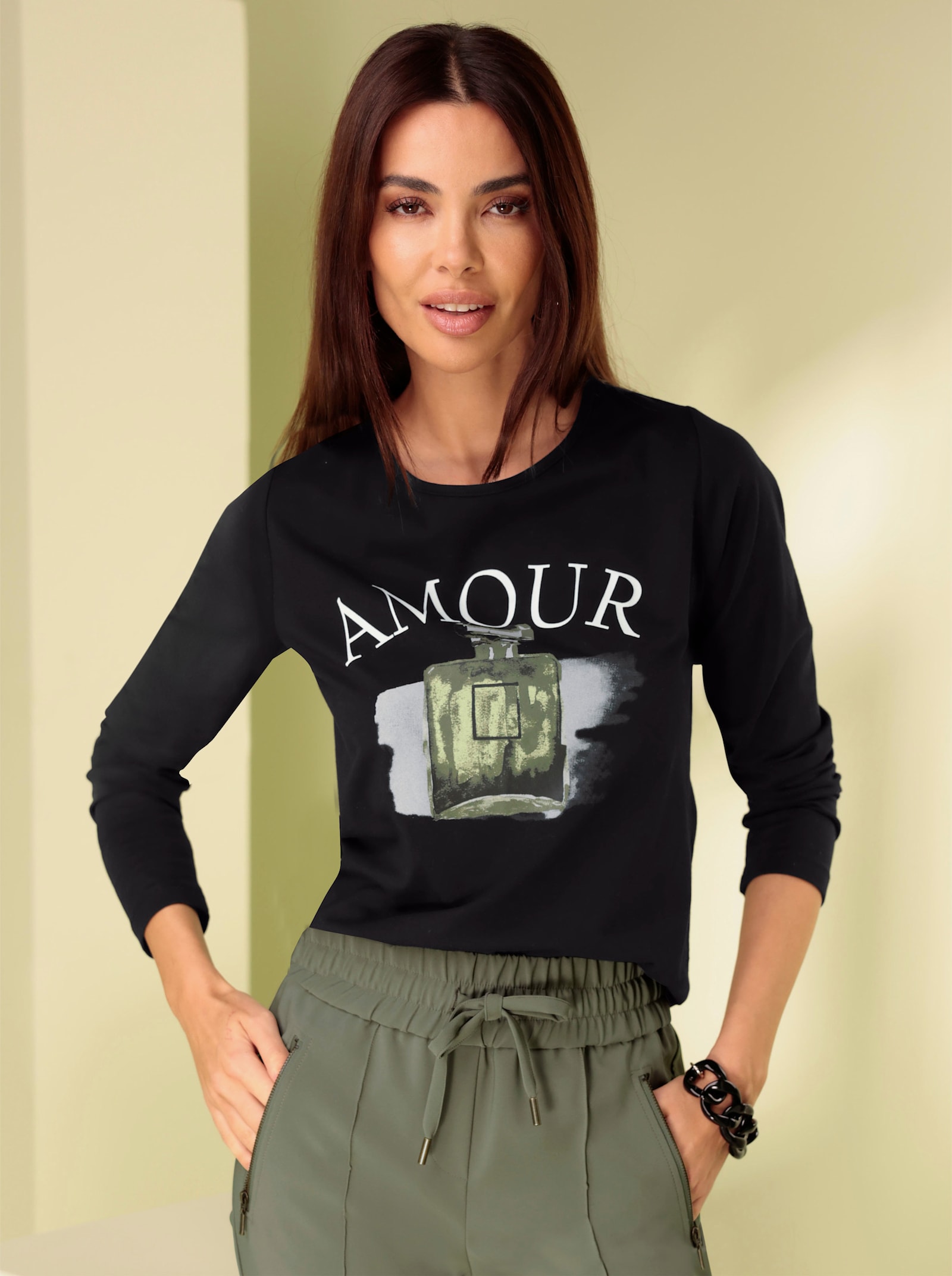 heine Langarmshirt mit farbharmonischem Druck - schwarz