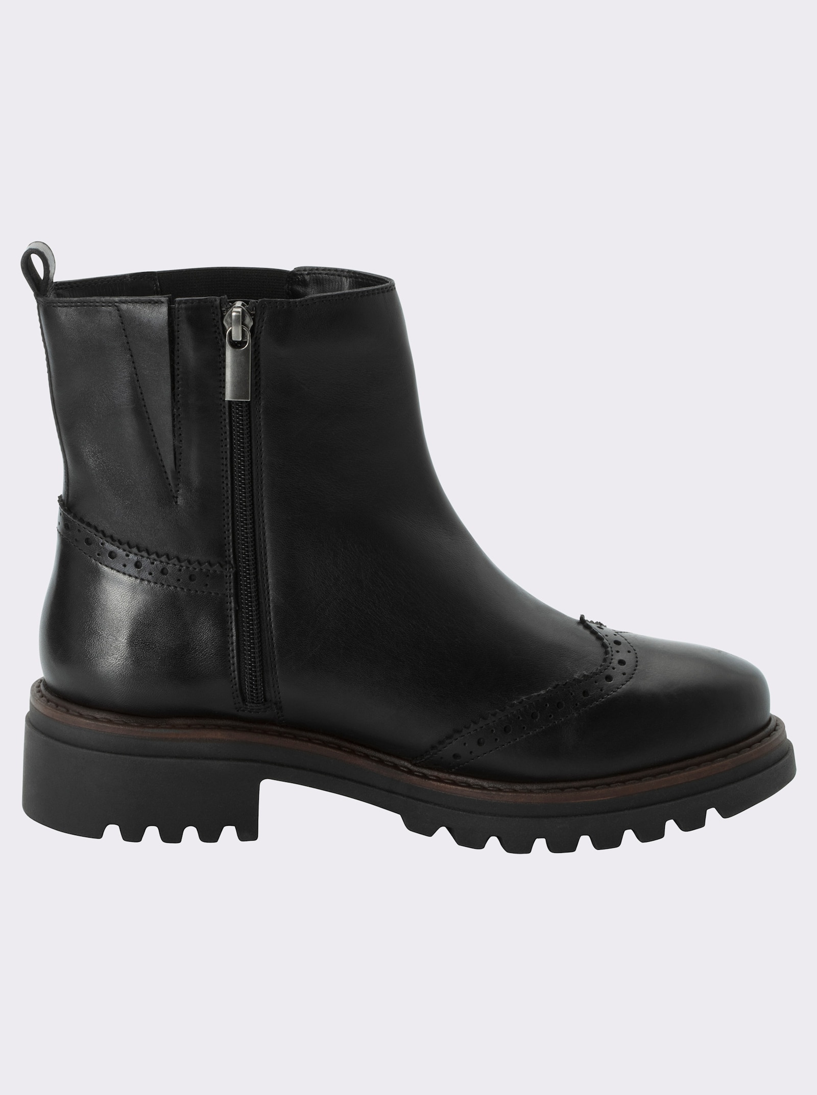 sheego Stiefelette mit Brogue-Lochmuster - schwarz