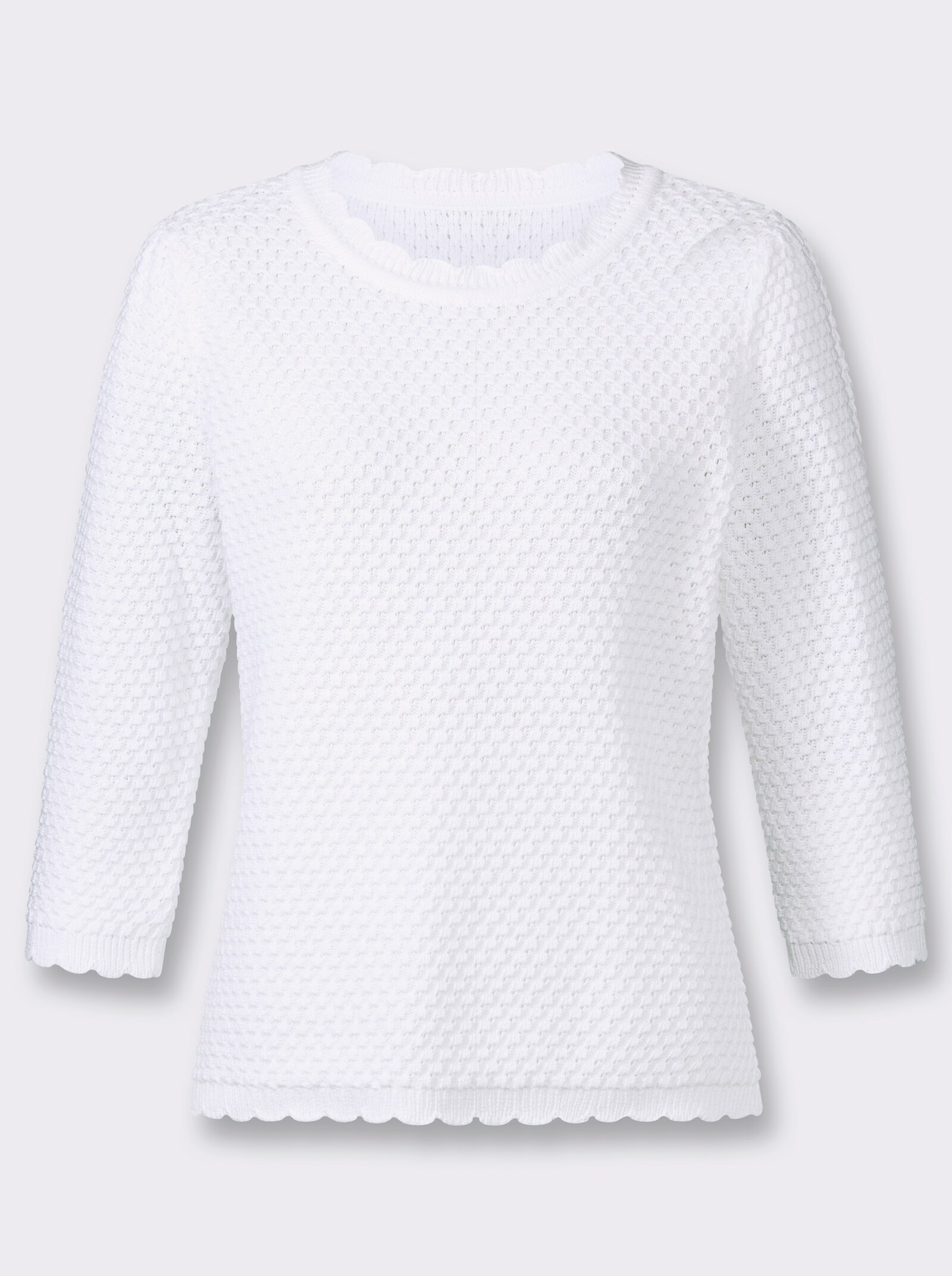 3/4-Arm-Pullover mit Struktur-Strickmuster - weiß