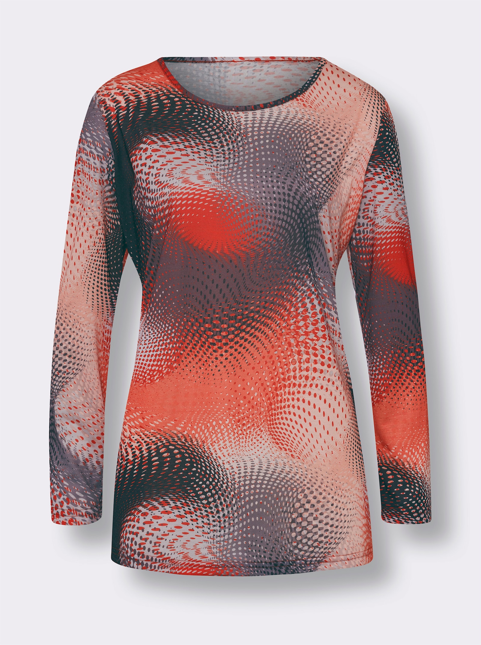 Lang shirt in A-lijn - oranje/taupe bedrukt