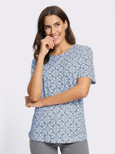 Print-Shirt - ecru-jeansblau-bedruckt