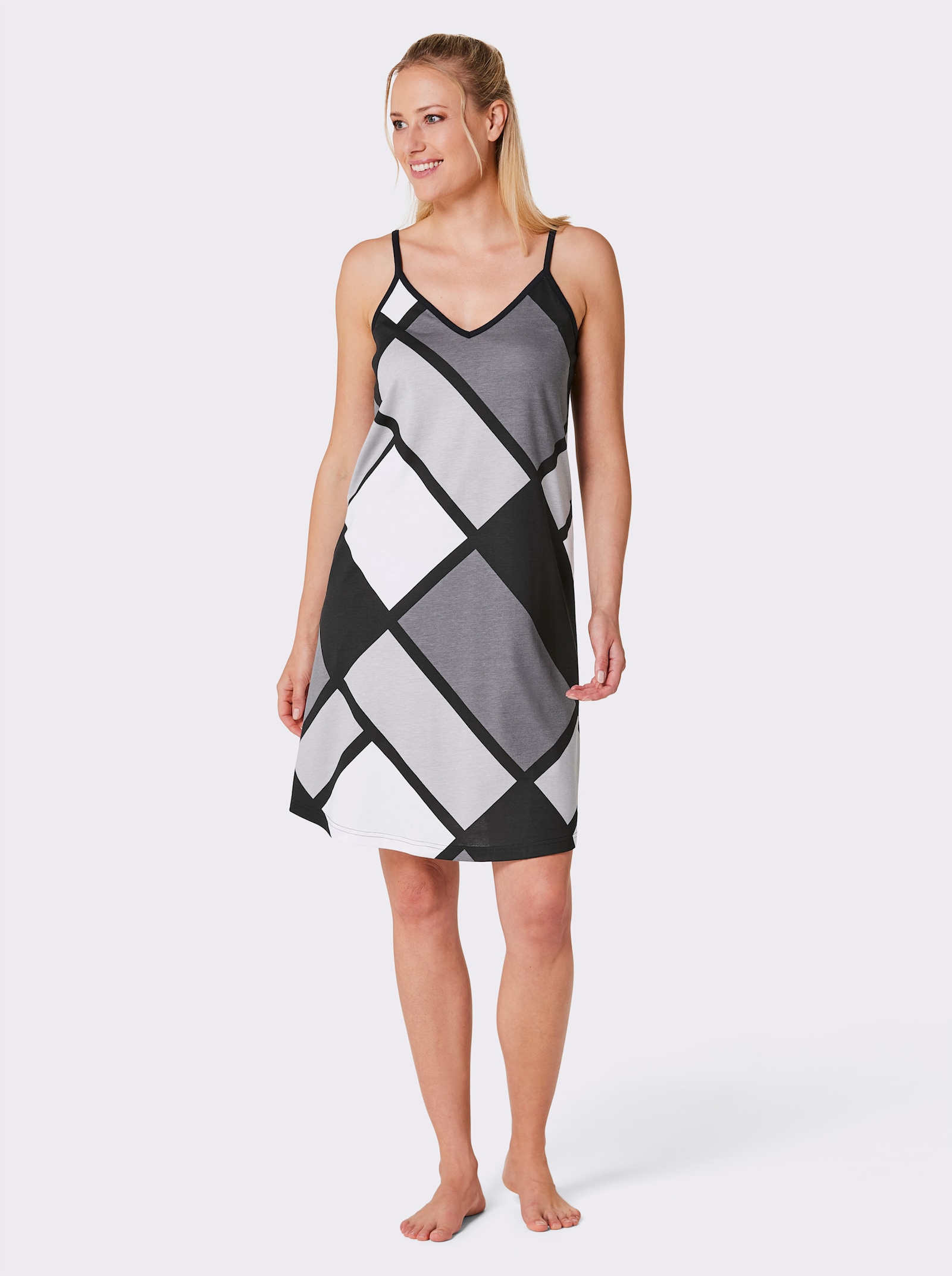 wäschepur Nachthemden mit Grafikprint - schwarz-türkis-bedruckt + schwarz-anthrazit-bedruckt