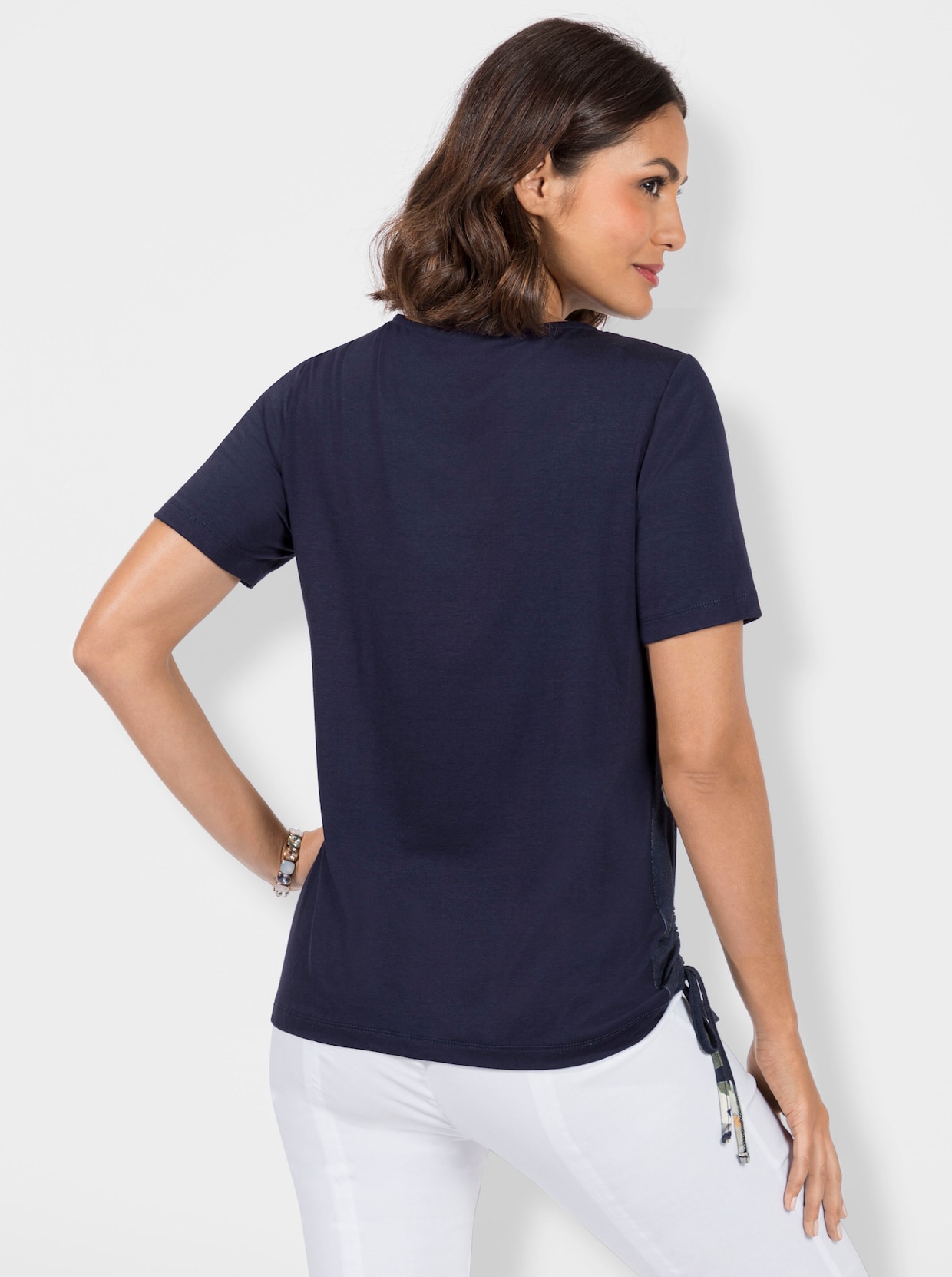 Shirt met ronde hals - marine/ecru geprint