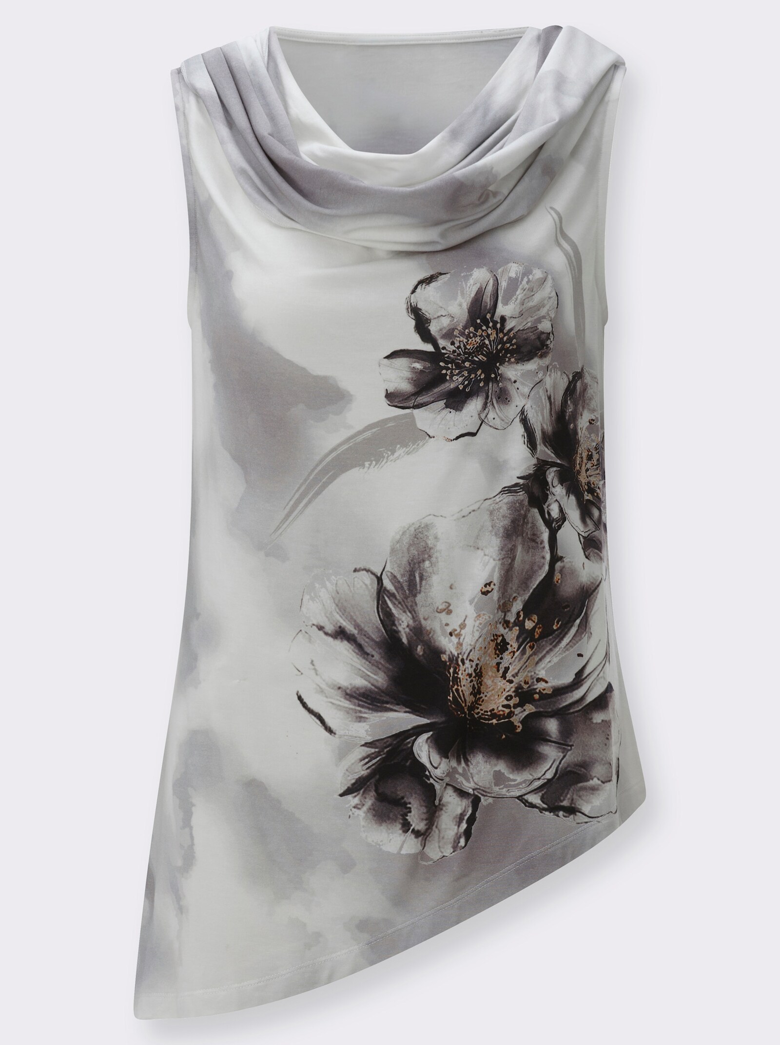 Shirttop mit asymmetrischem Saum - hellgrau-grau-bedruckt