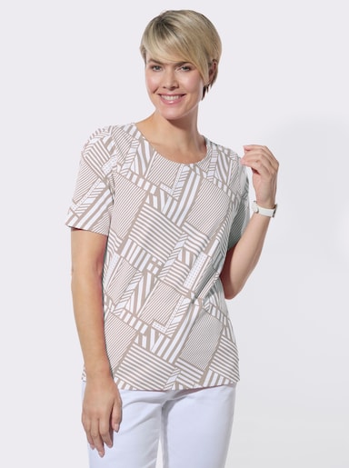 Rundhalsshirt im Grafik-Dessin - sesam-weiß-bedruckt