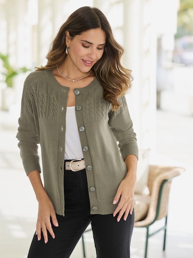 Strickjacke mit Zopfmuster - khaki