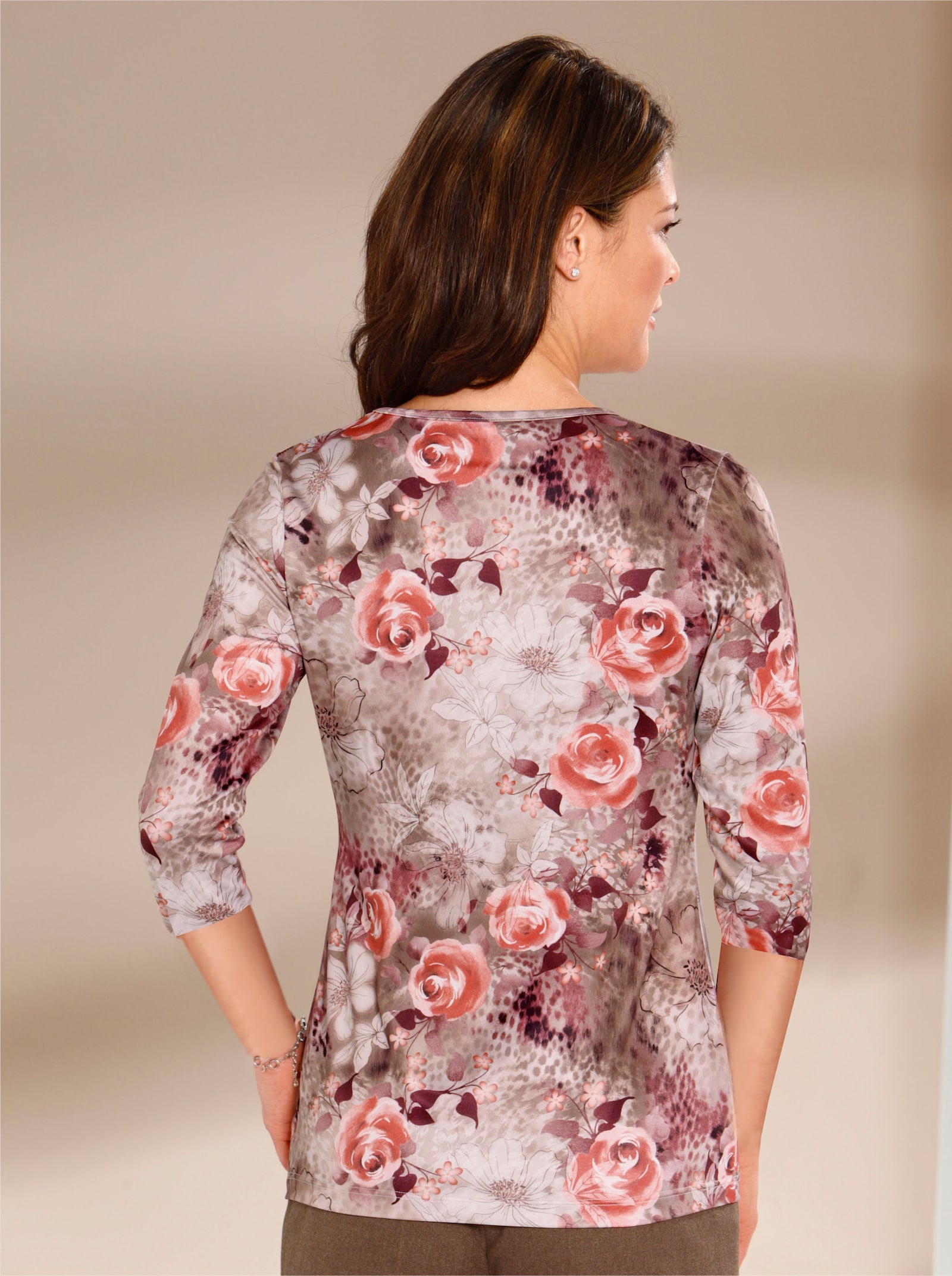 Shirt met 3/4-mouwen en bloemenprint - apricot-taupe geprint