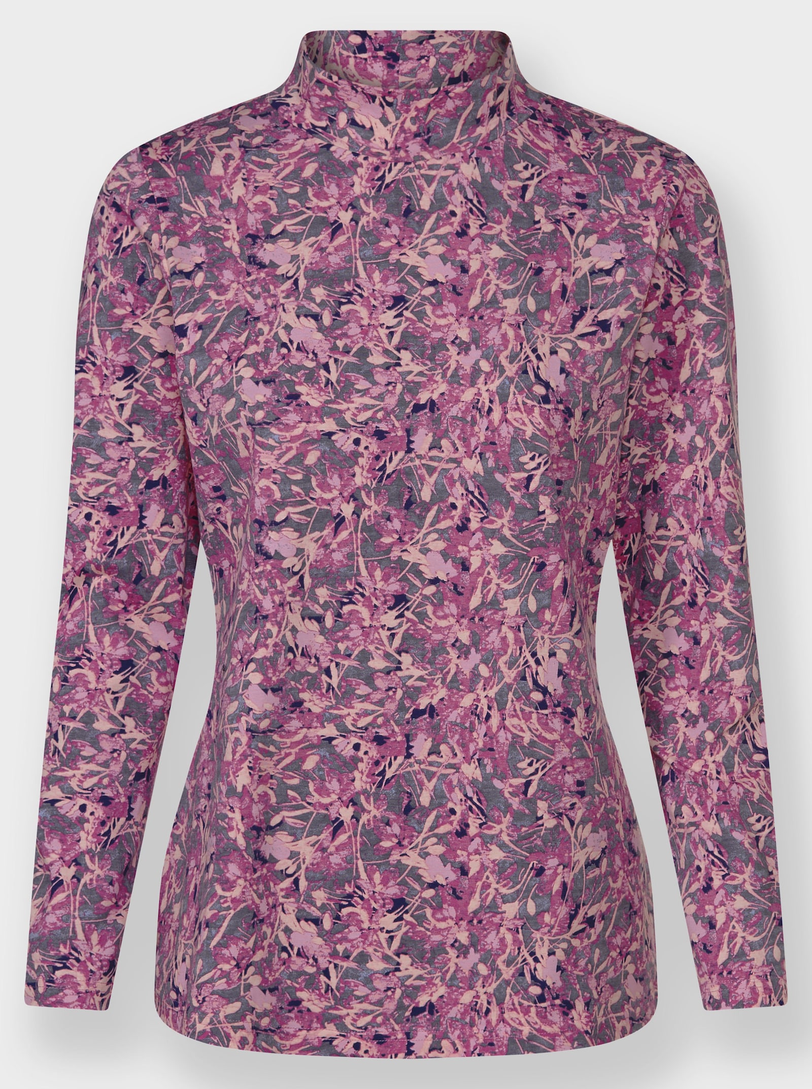 Stehkragenshirt mit floralem Druck - marine-erika-bedruckt