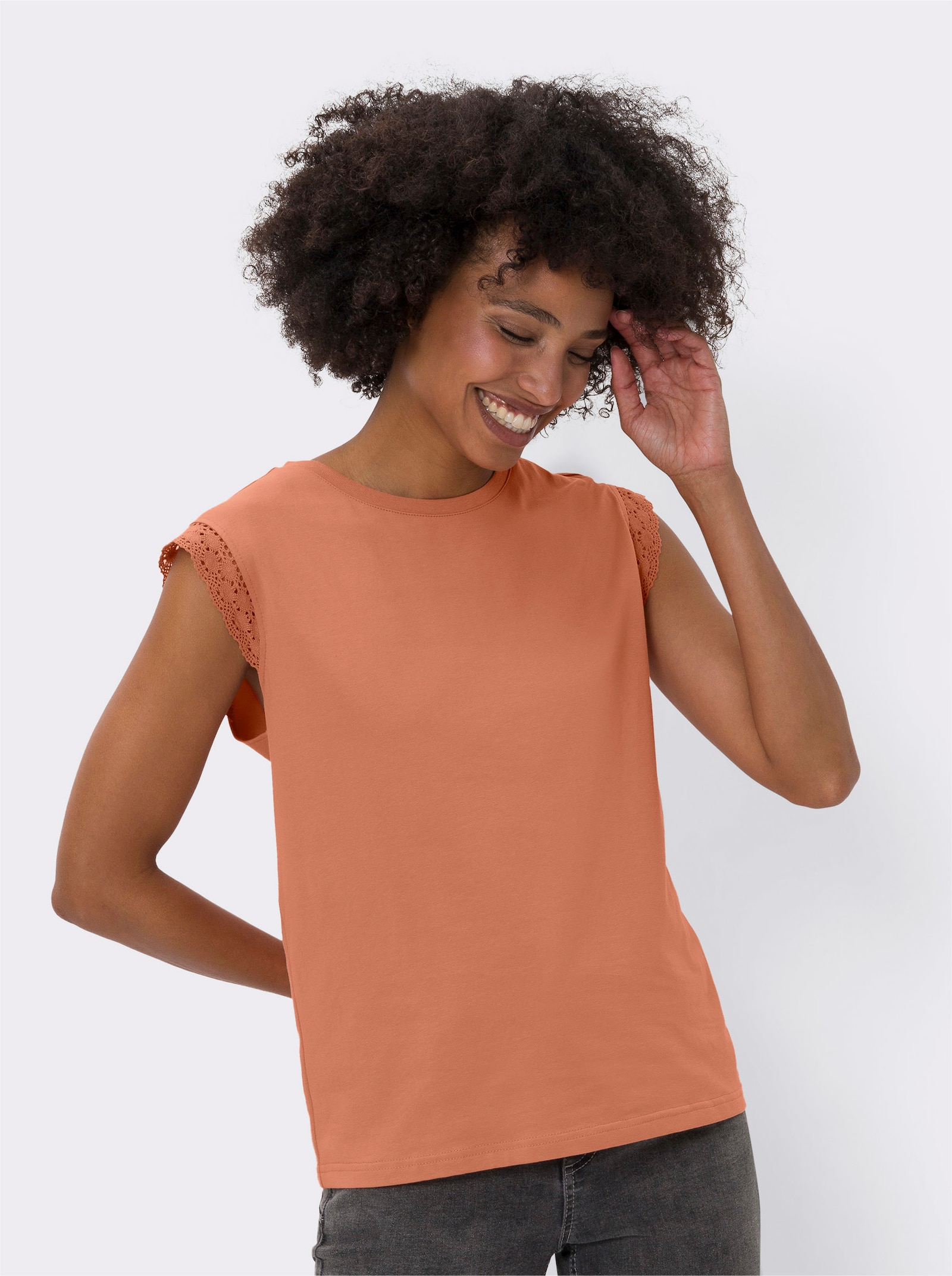 heine Shirt mit Spitzen-Besatz - papaya