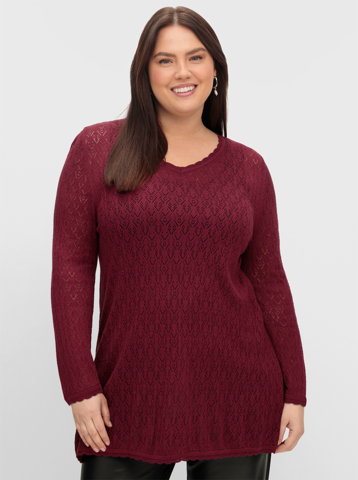 sheego Ajourpullover - wijnrood