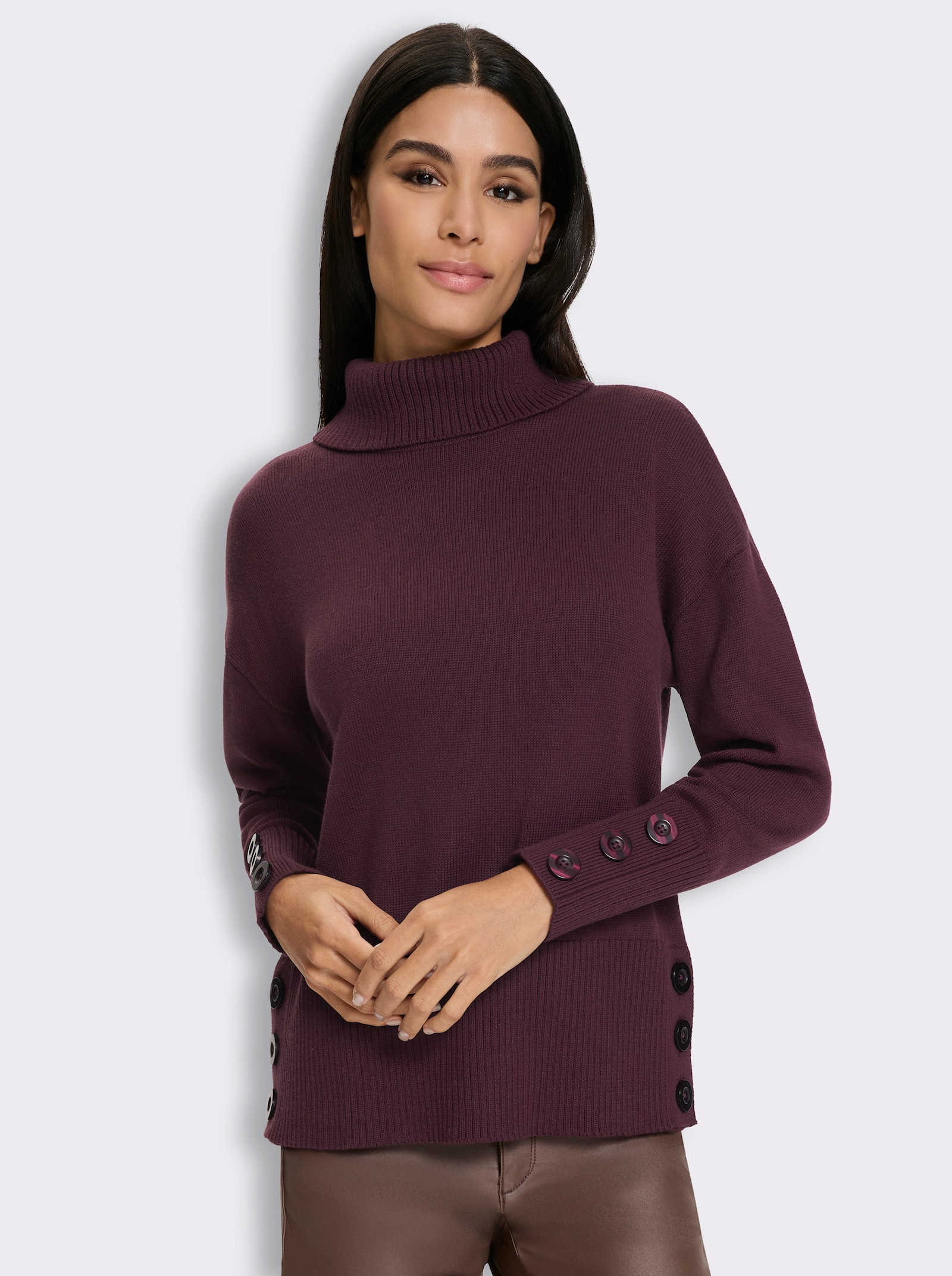 heine Rollkragenpullover mit Seitenschlitzen - burgund