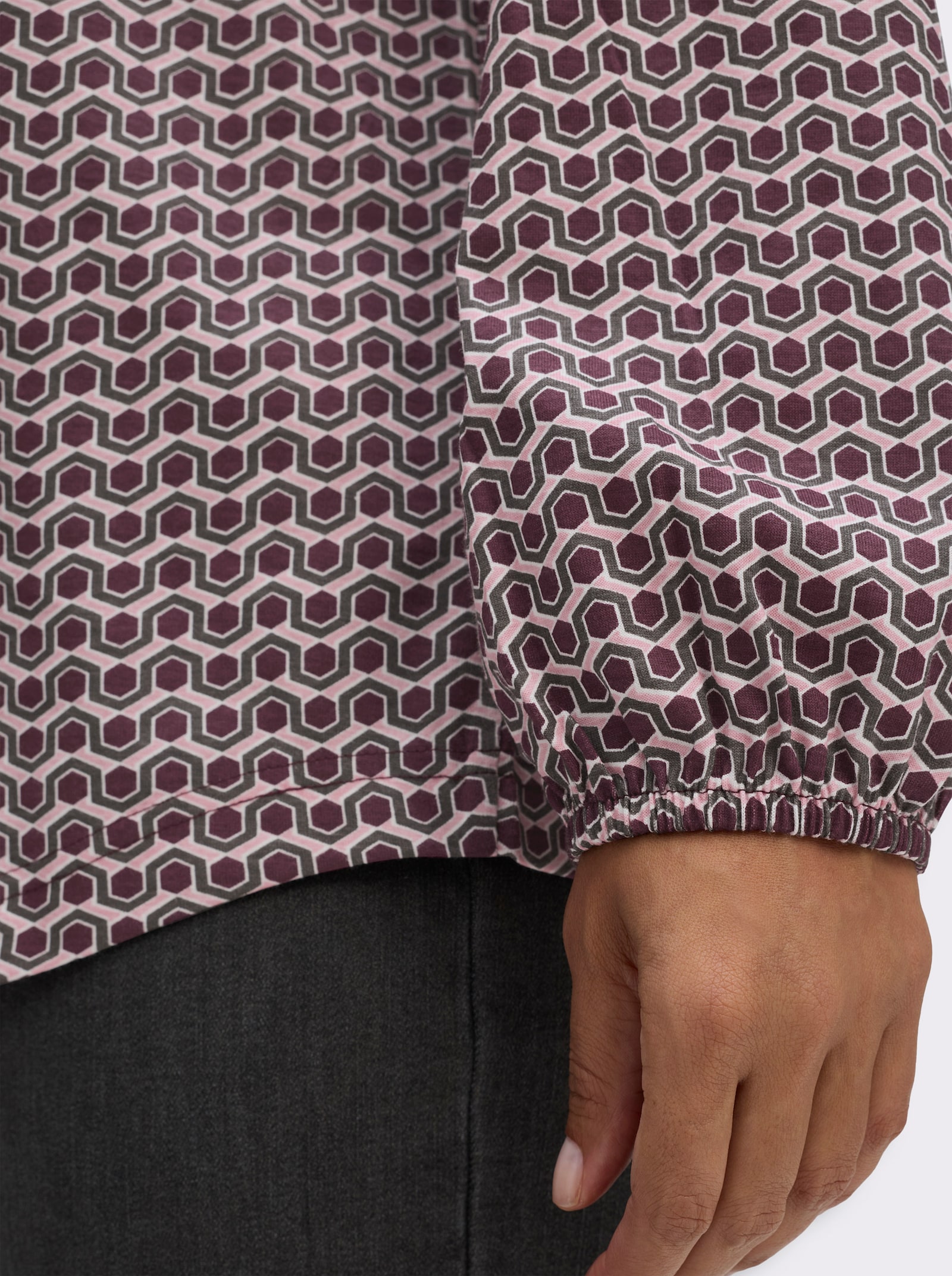 Langarmshirt im Minimalmuster - burgund-anthrazit-bedruckt