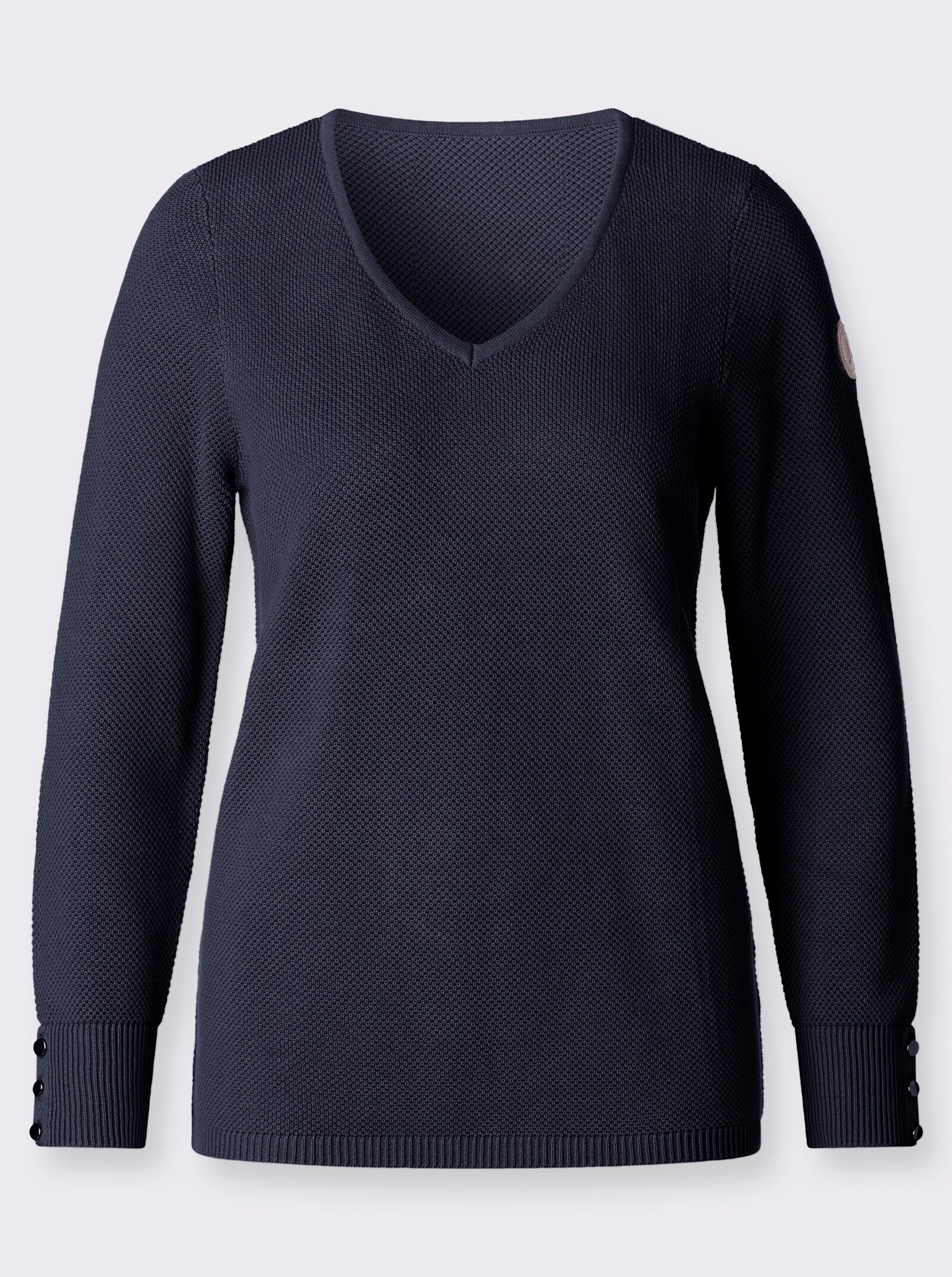 V-Ausschnitt-Pullover mit Rippbündchen - marine