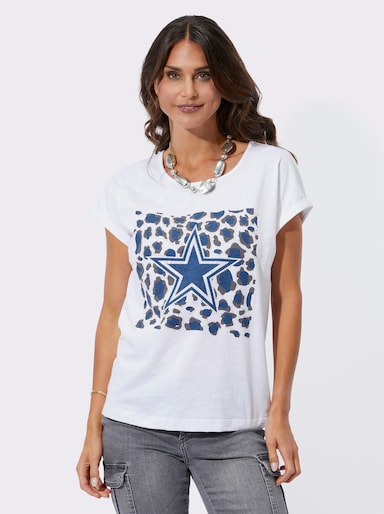 Shirt mit Animal- und Stern-Motiv - jeansblau-weiß