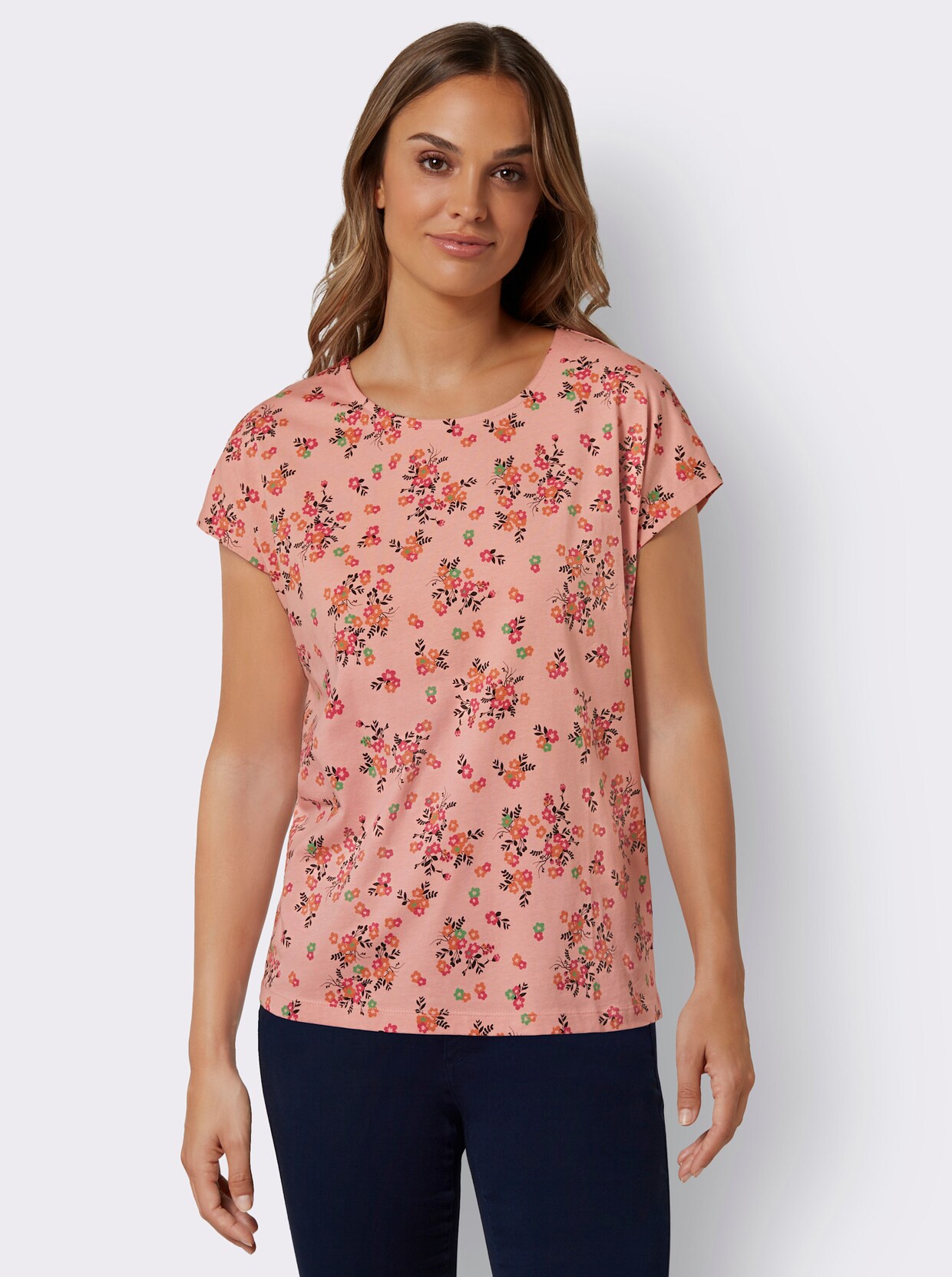 Tričko s okrúhlym výstrihom - ružový kremeň-fuchsia-tlačený