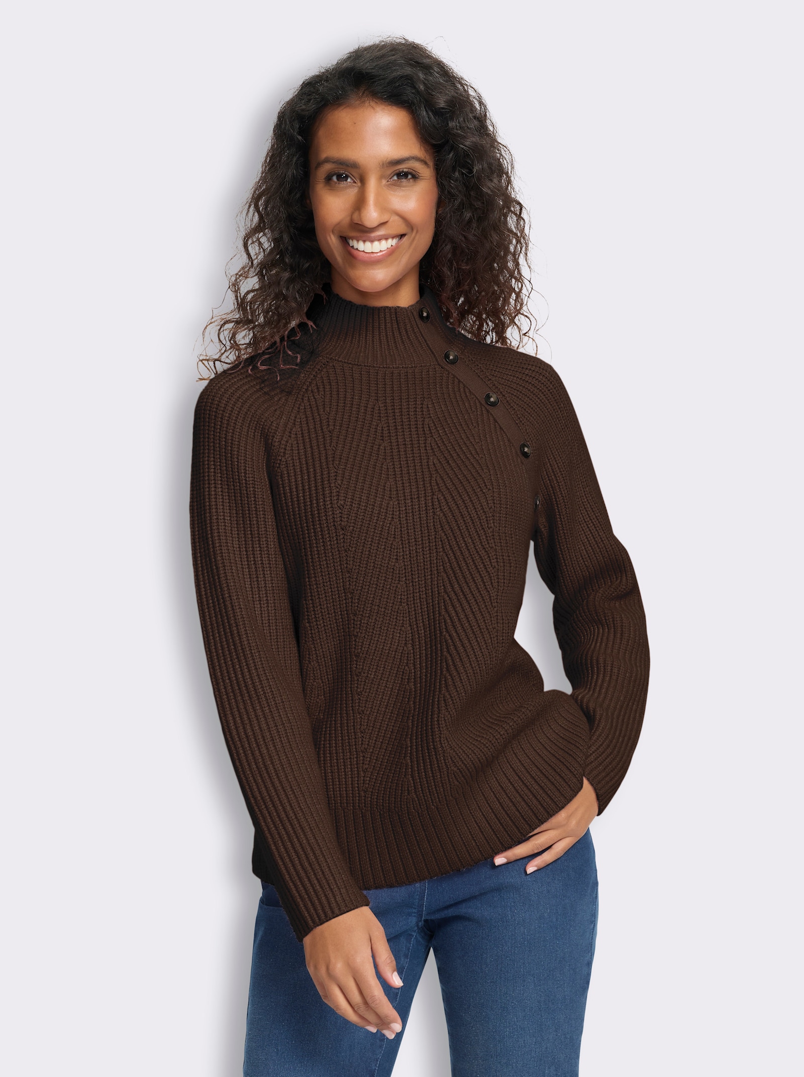 heine Pullover mit Zierknöpfen - schoko