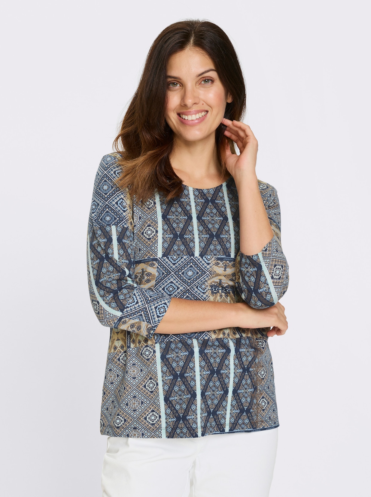 3/4-Arm-Shirt - marine-camel-bedruckt