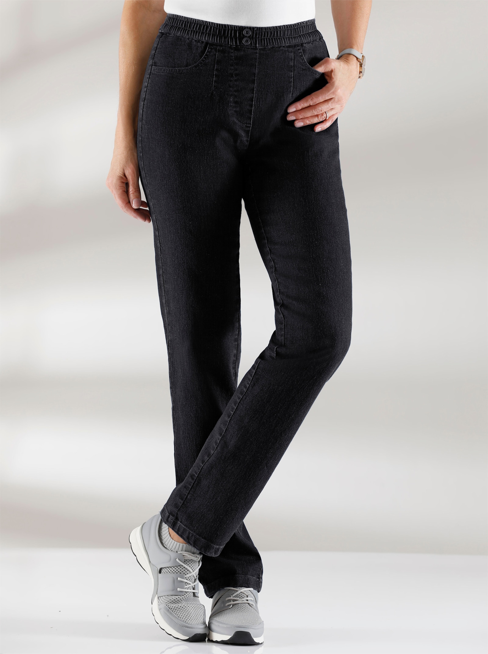 Comfortjeans met gestileerde ritssluitingoverslag - black denim