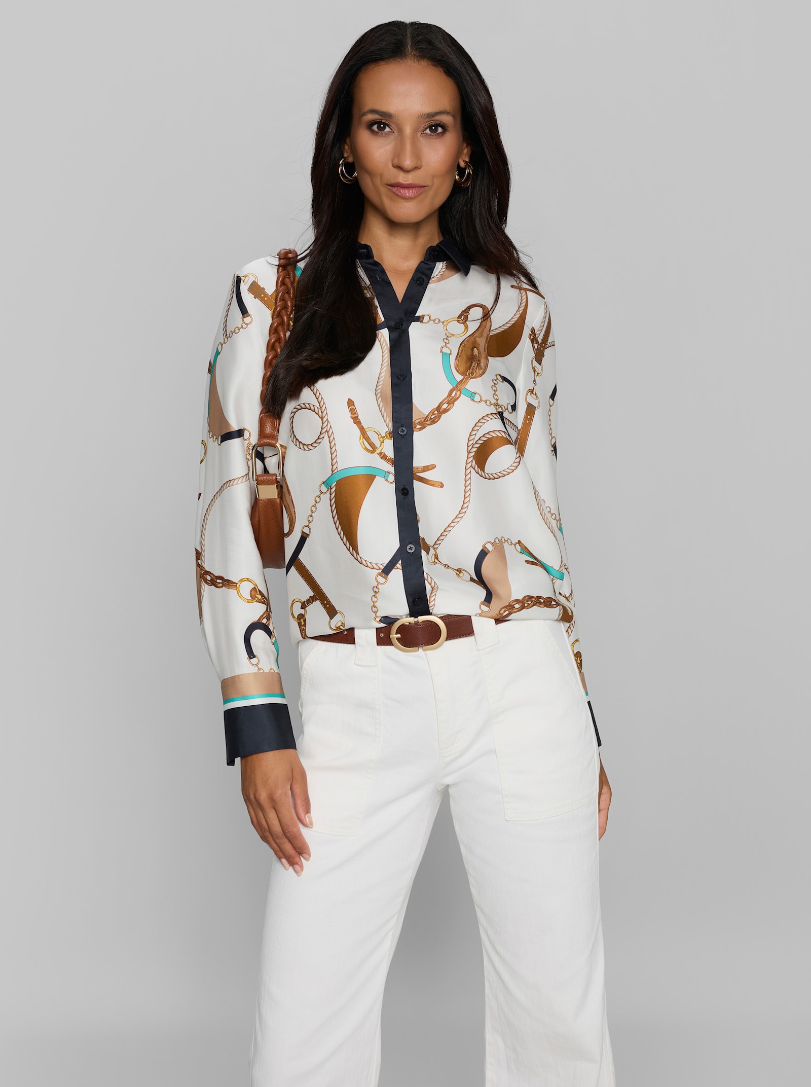 heine Satinbluse mit Ketten-Print - ecru-marine-bedruckt