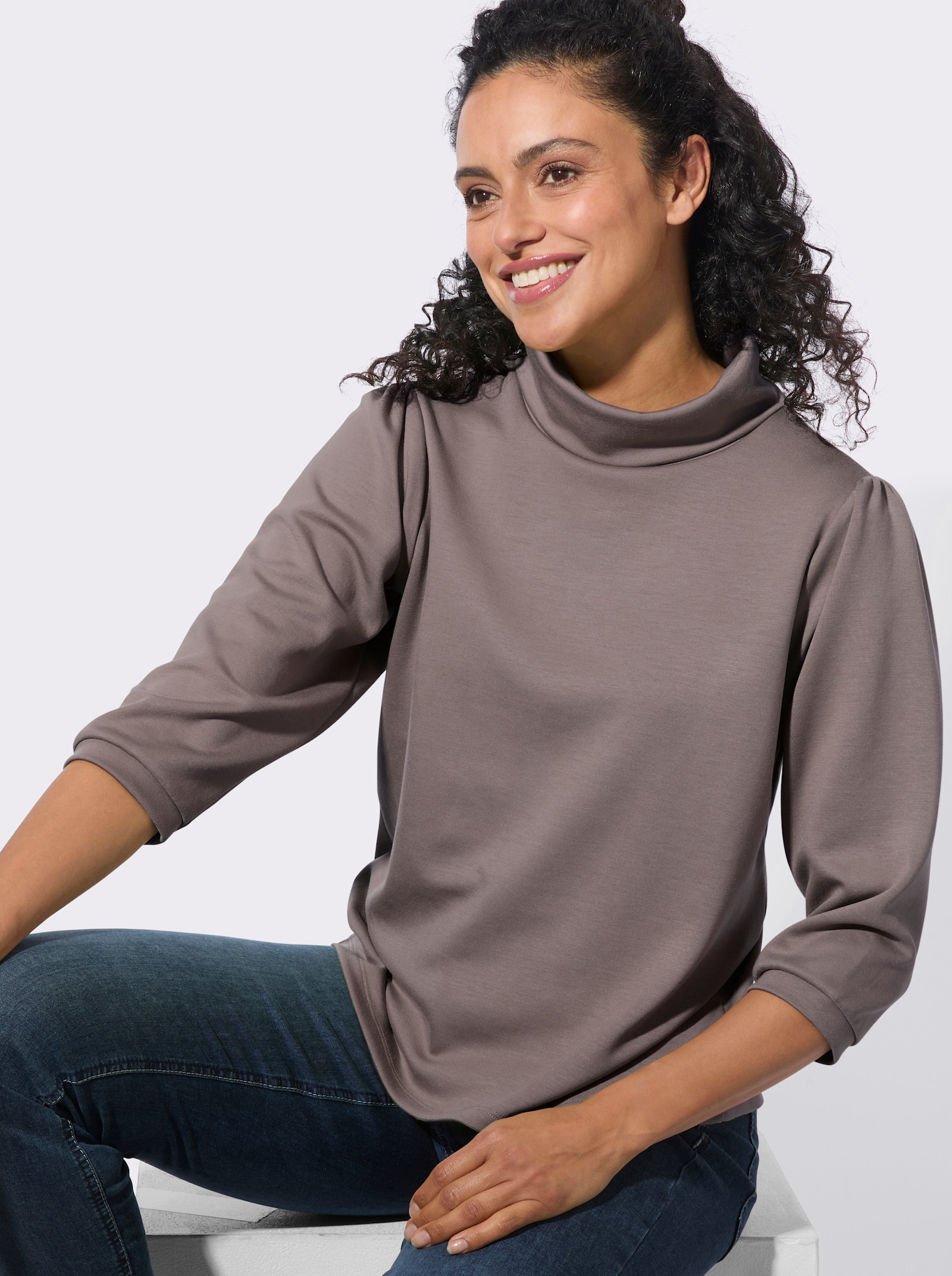  Sweatshirt mit Kellerfalte hinten - dunkeltaupe