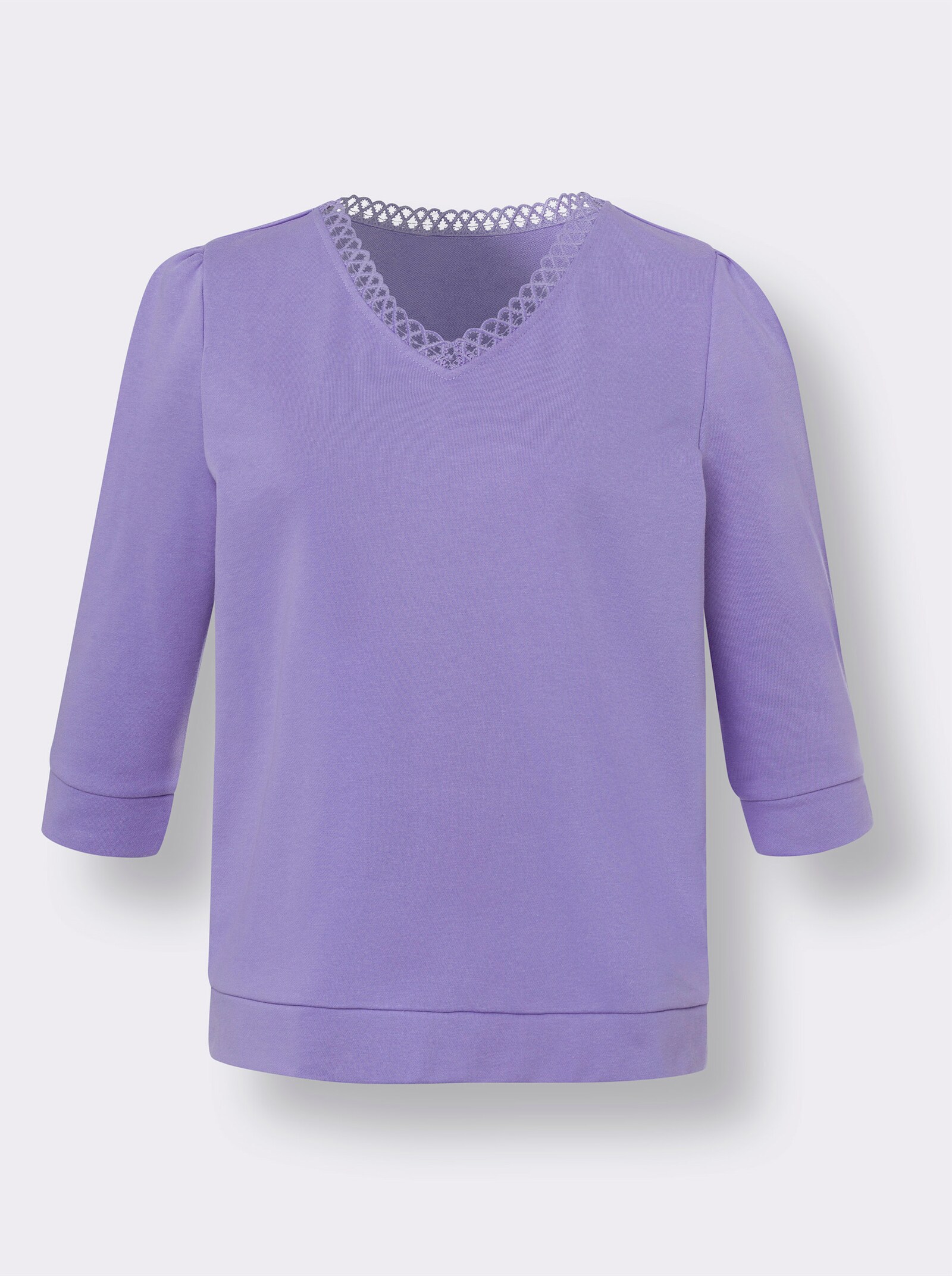 heine Sweatshirt mit Spitze am V-Ausschnitt - lavendel