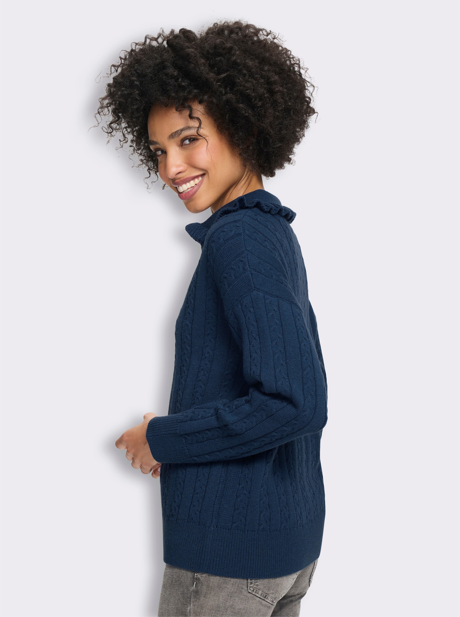 heine Langarm-Pullover mit Zopfmuster - dunkelblau