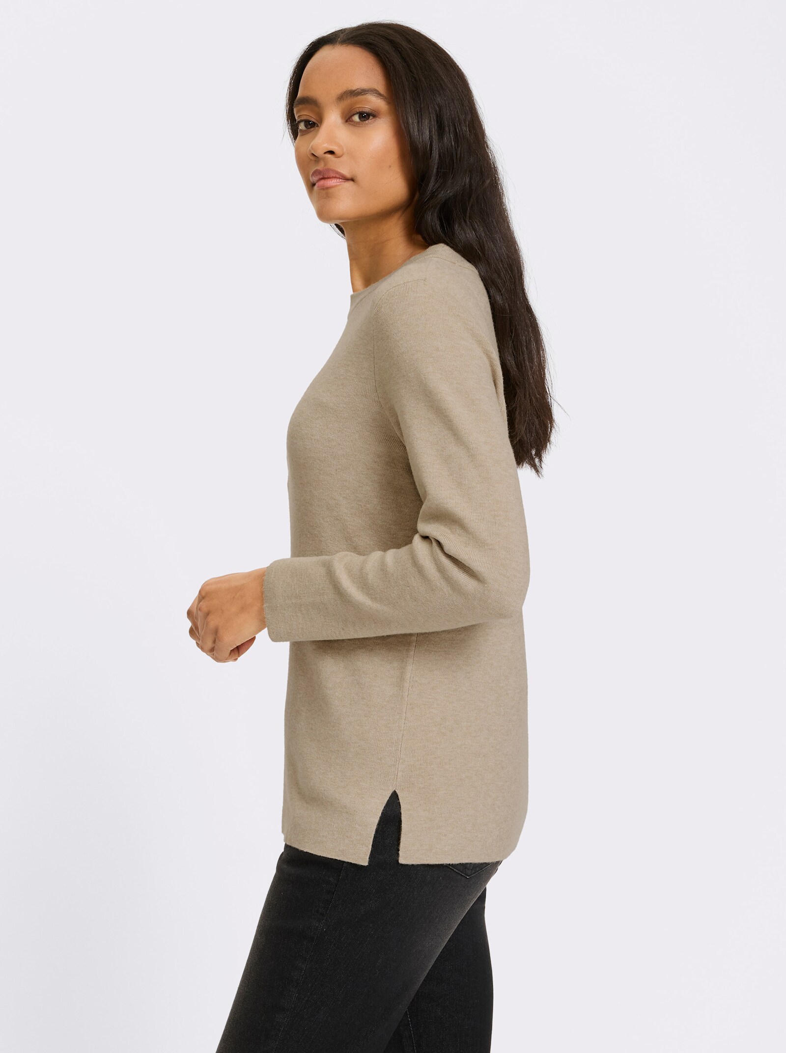 heine Pullover mit Seitenschlitzen - beige-meliert