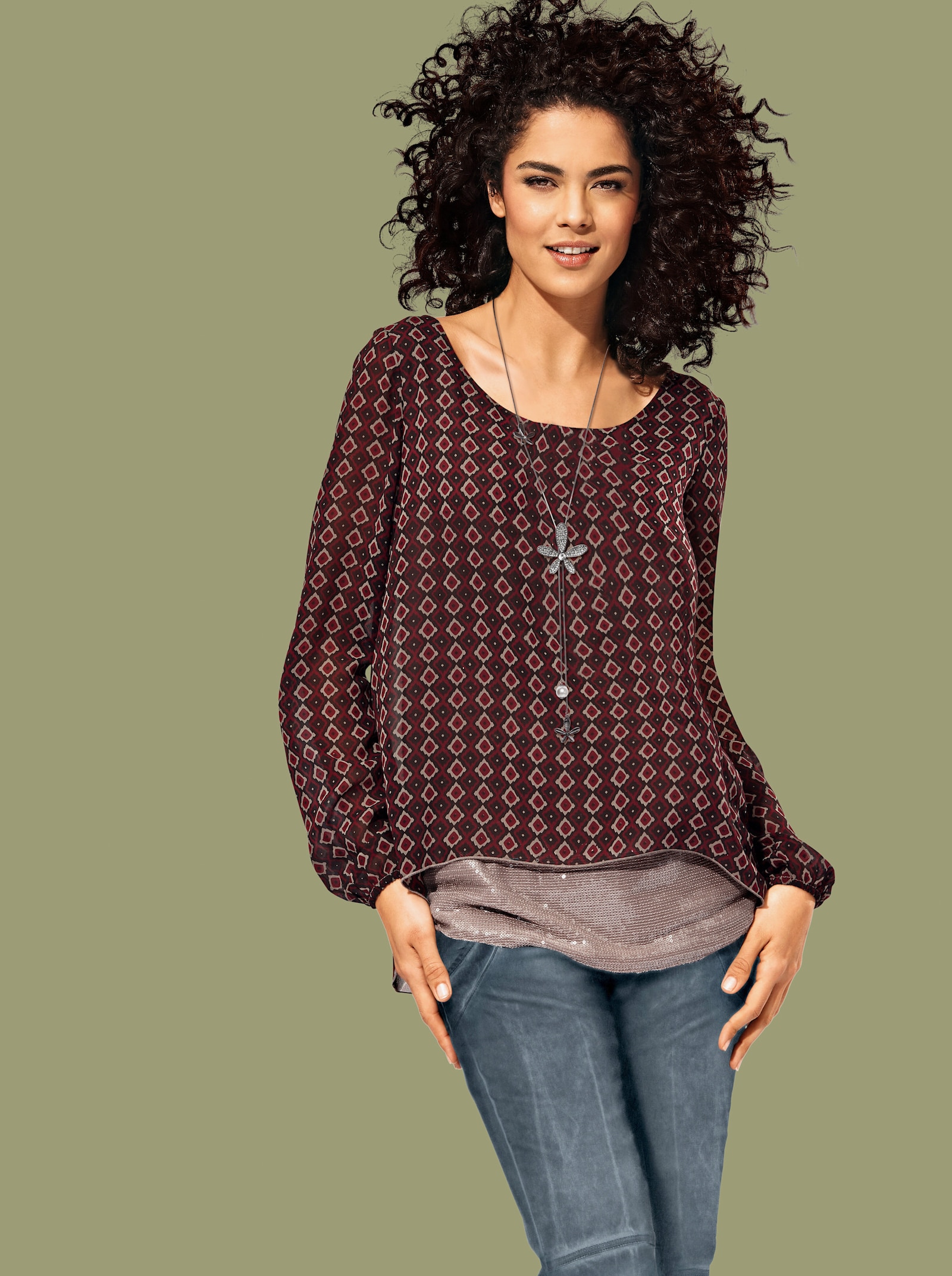 heine Blusenshirt in 2-in-1-Optik - rot-schwarz