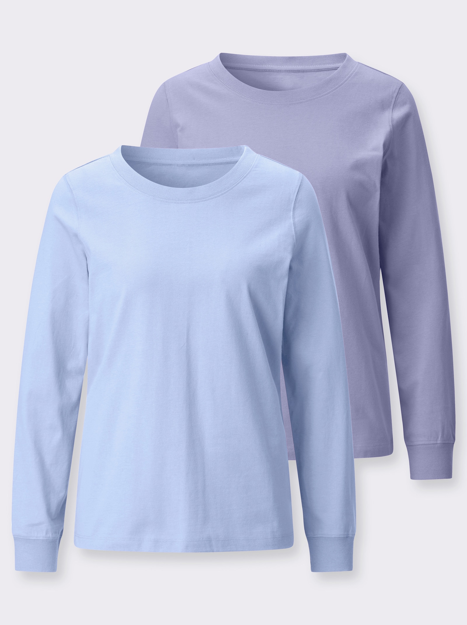 Rundhalsshirt in der 2-Stück-Packung - taubenblau + eisblau