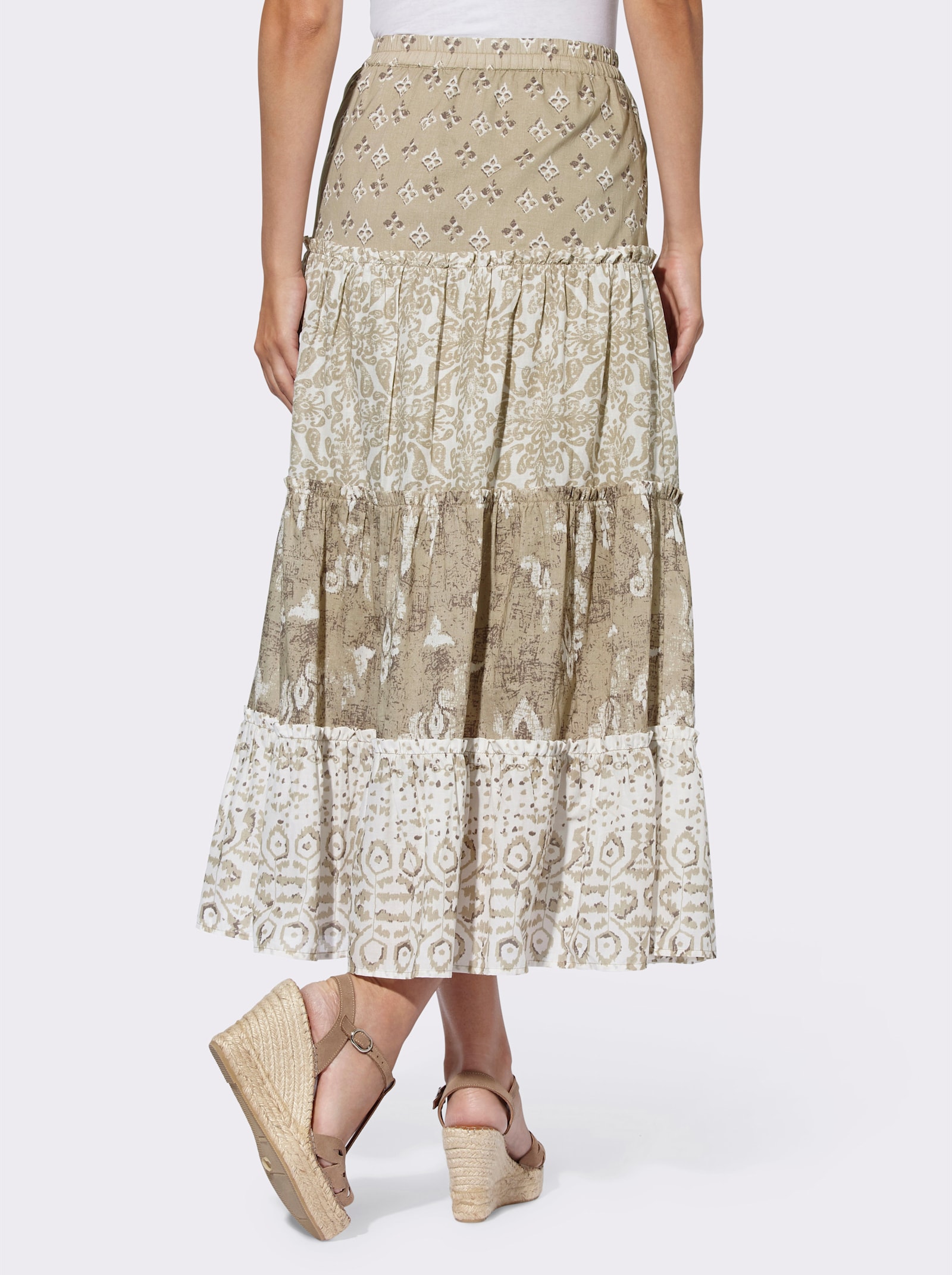 heine Stufenrock mit Rüschen - schlamm-ecru-bedruckt