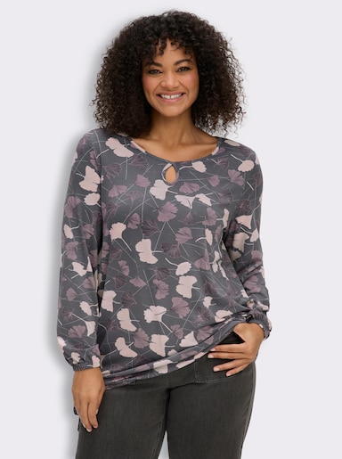 Rundhalsshirt - hellgrau-mauve-bedruckt