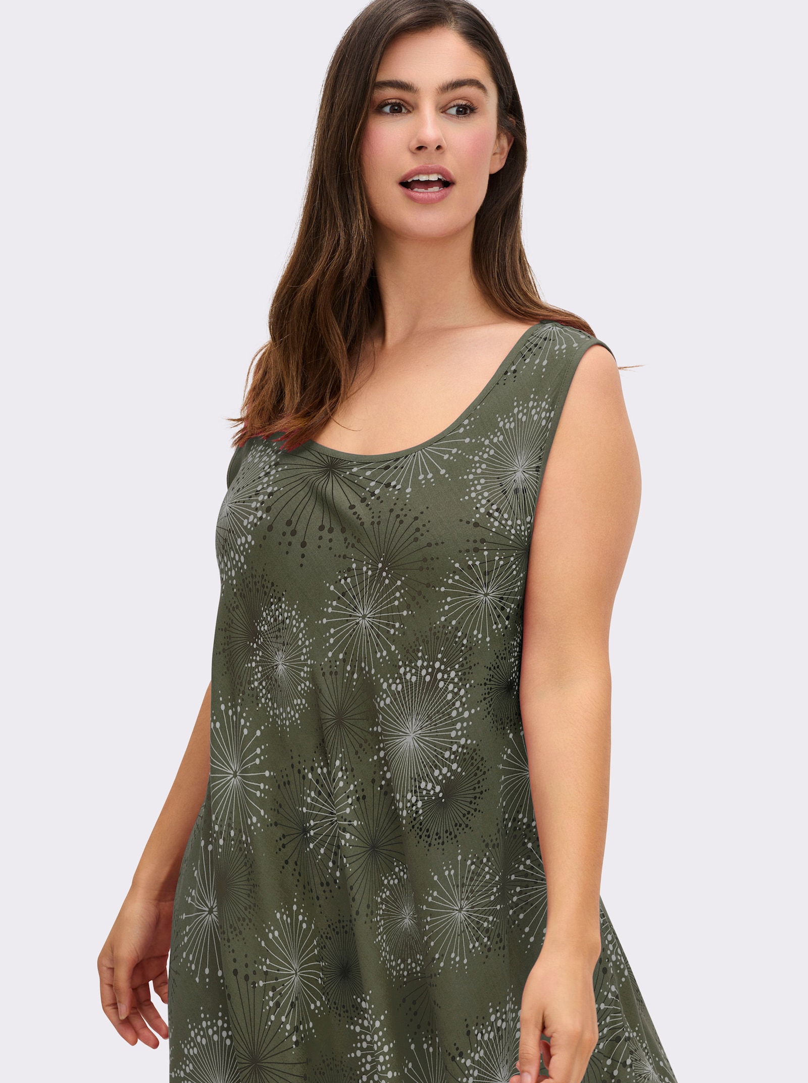 Druckkleid mit Blüten-Muster, figurumspielend - khaki-graphit-bedruckt