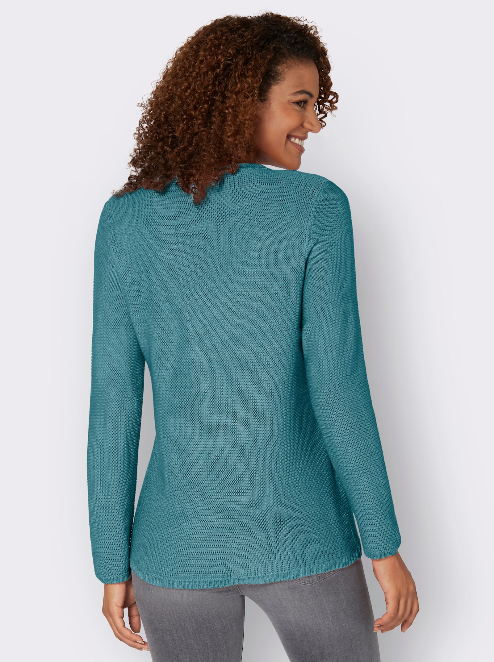 Langarm-Pullover mit asymmetrischem Saum - wintertürkis