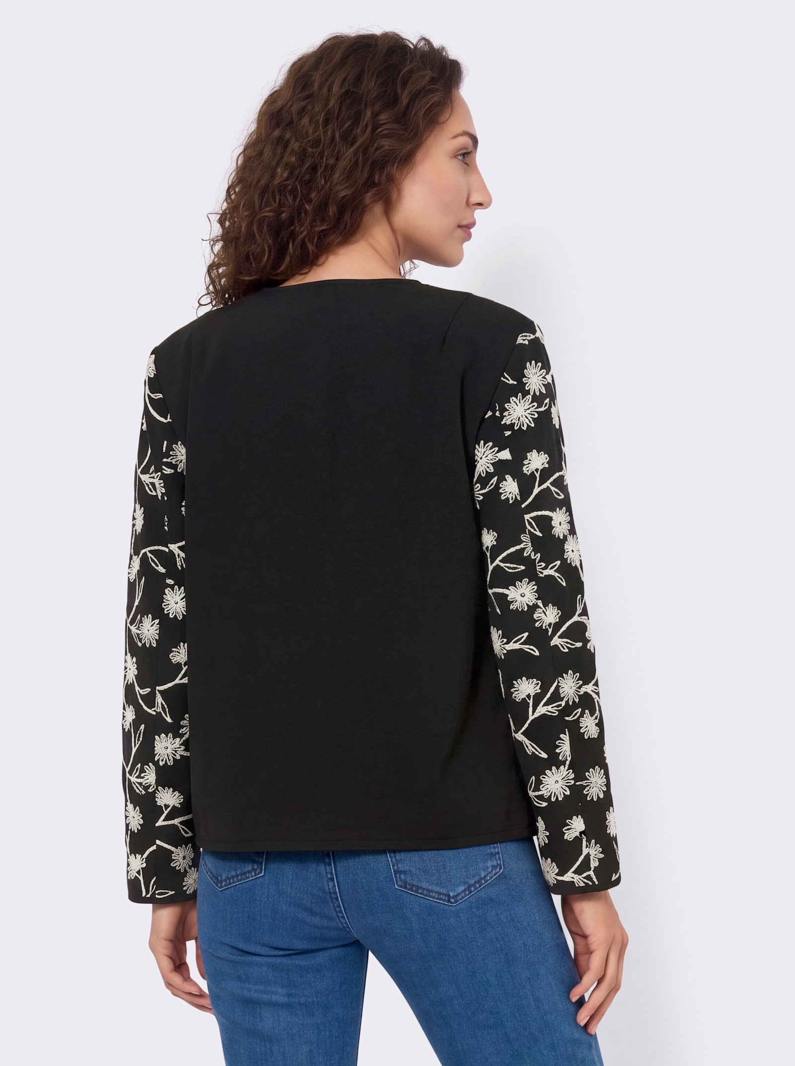 Blazer mit Blumenstickerei - schwarz-champagner
