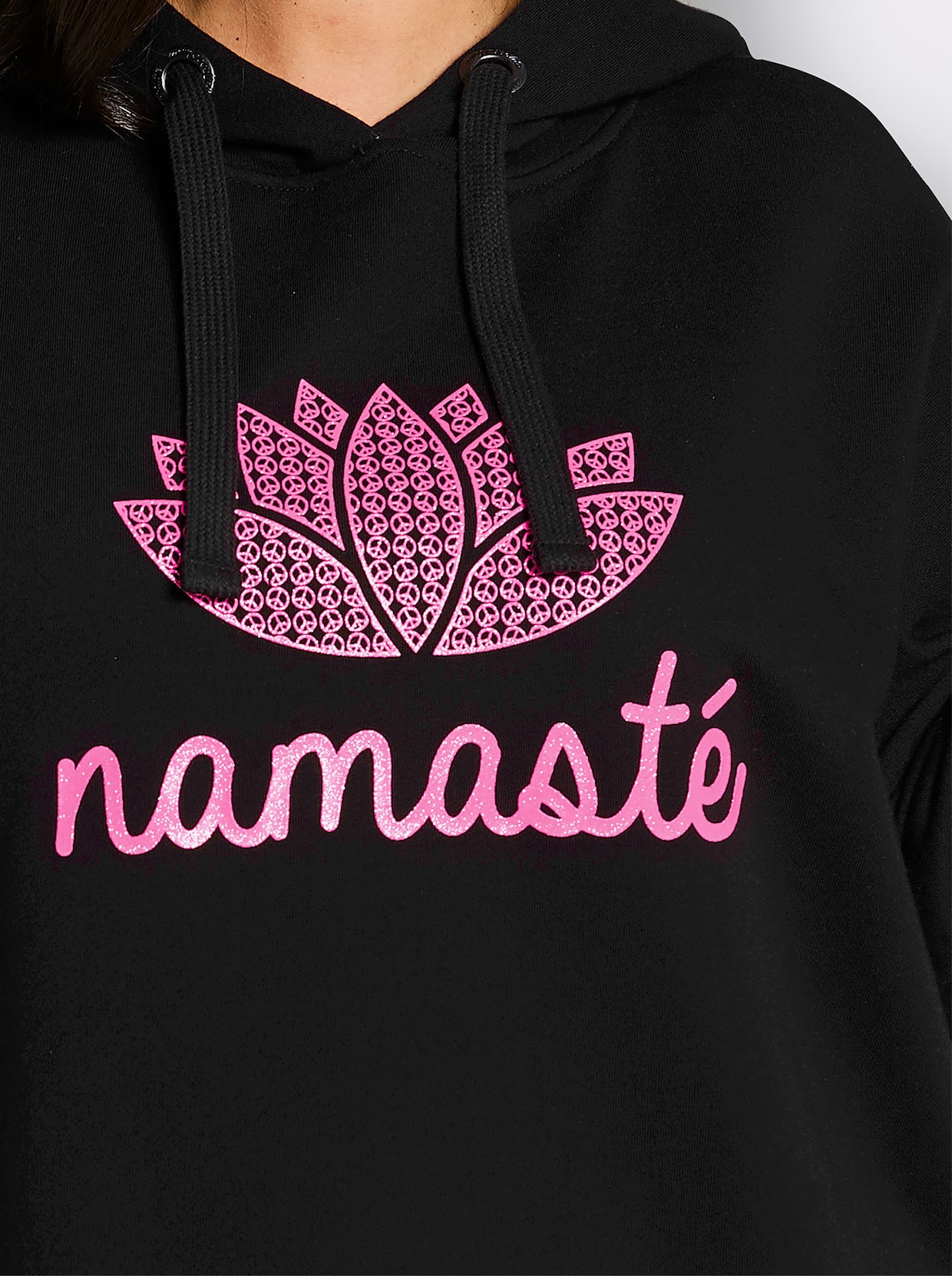 sheego loves miss goodlife Hoodie mit Statementprint - schwarz-pink-bedruckt