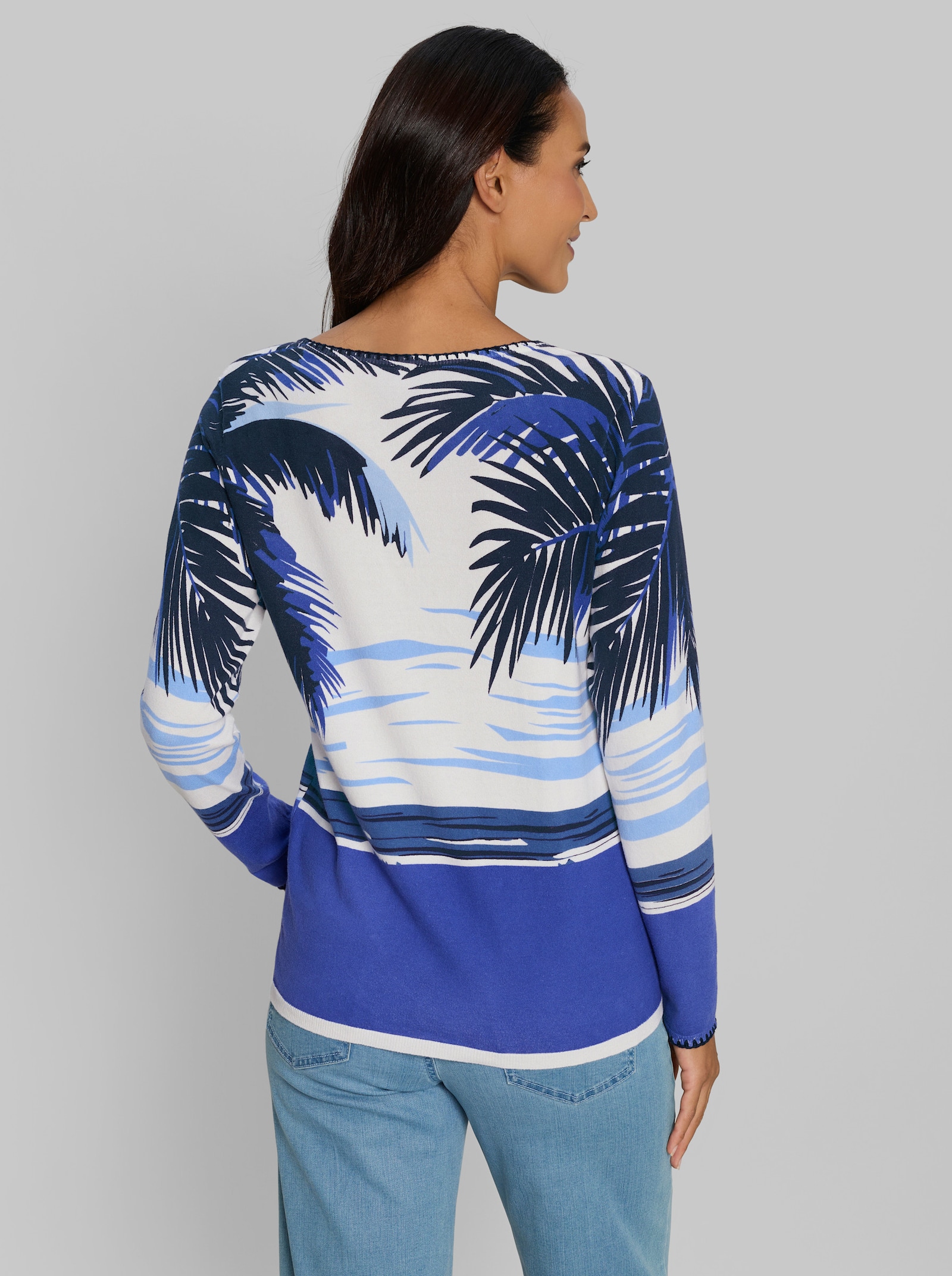 heine Feinstrickpullover mit Druck-Dessin - ecru-marine-bedruckt