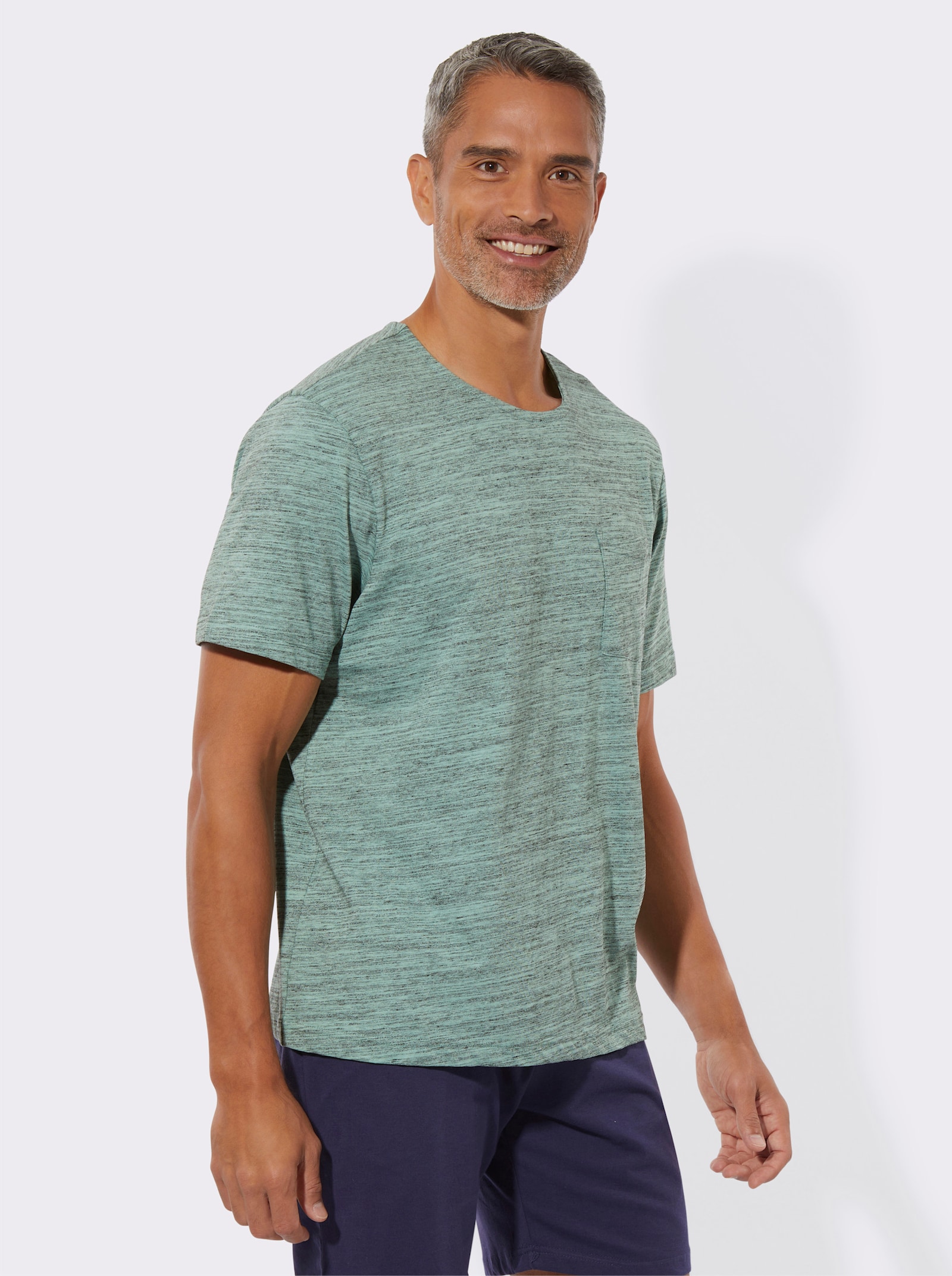 Schlafanzugshirt mit Brusttasche - salbei-meliert