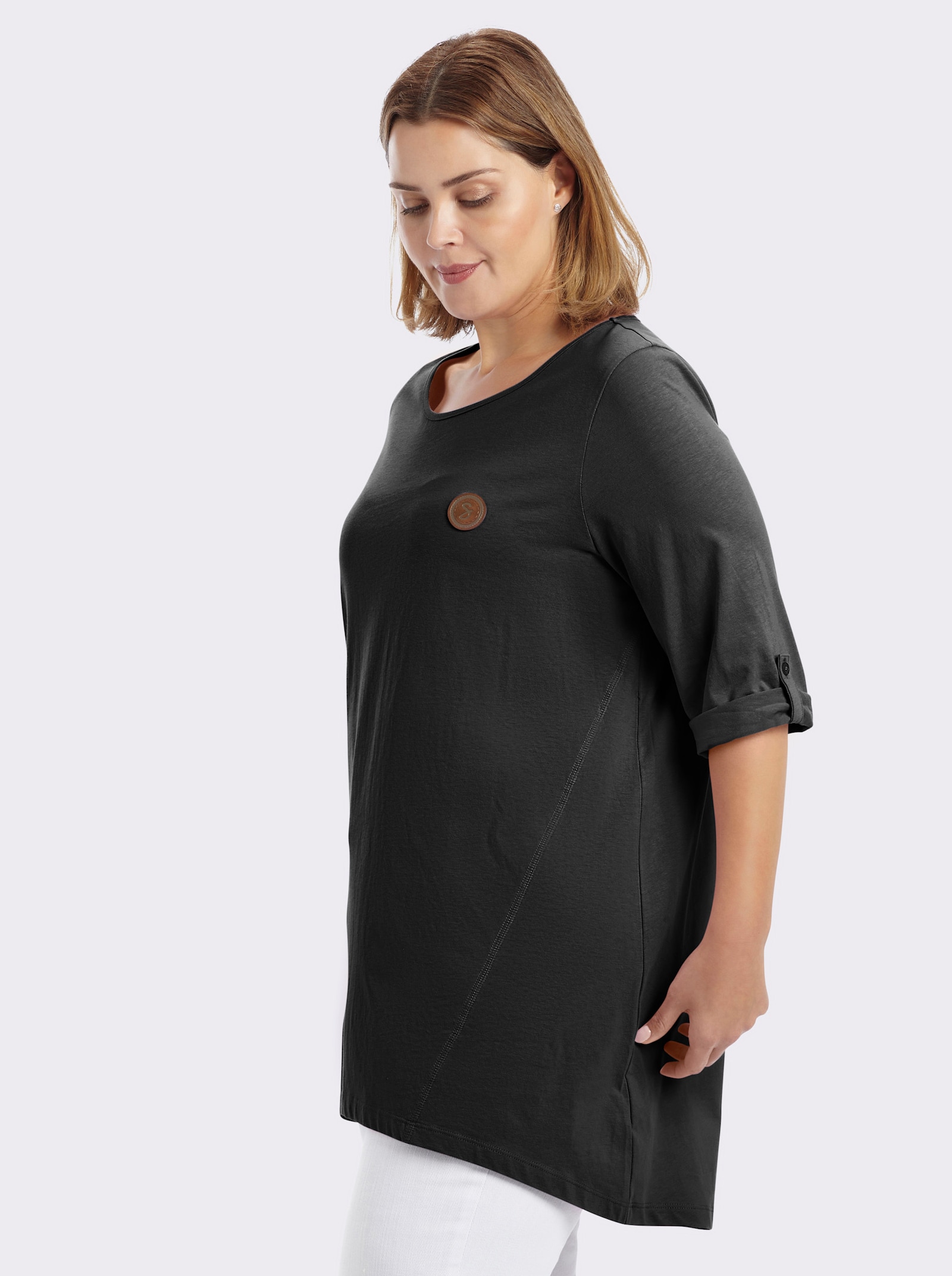 sheego Lang shirt in camouflerende A-lijn - zwart