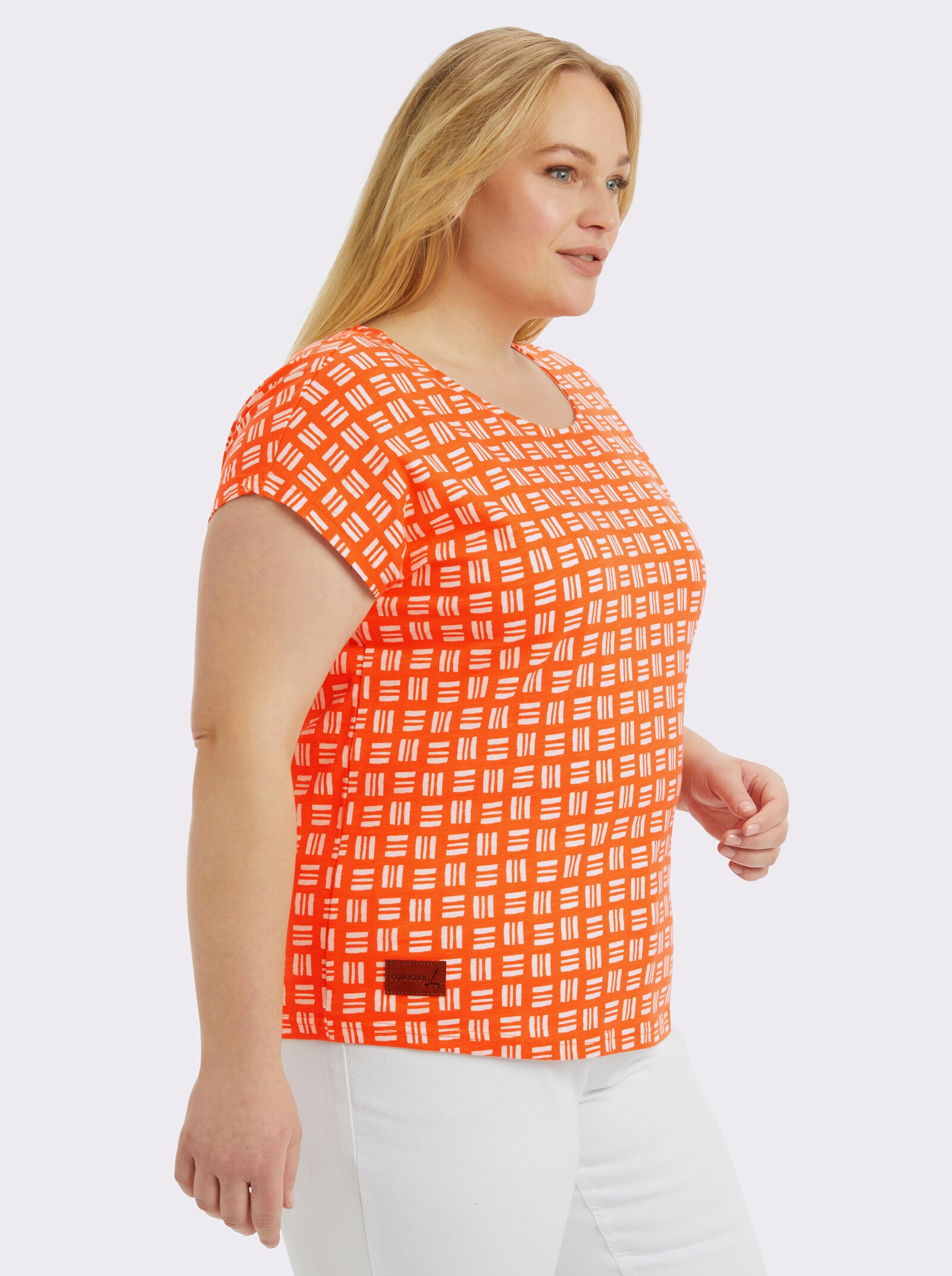 Print-Shirt aus reiner Baumwolle - orange-ecru-bedruckt
