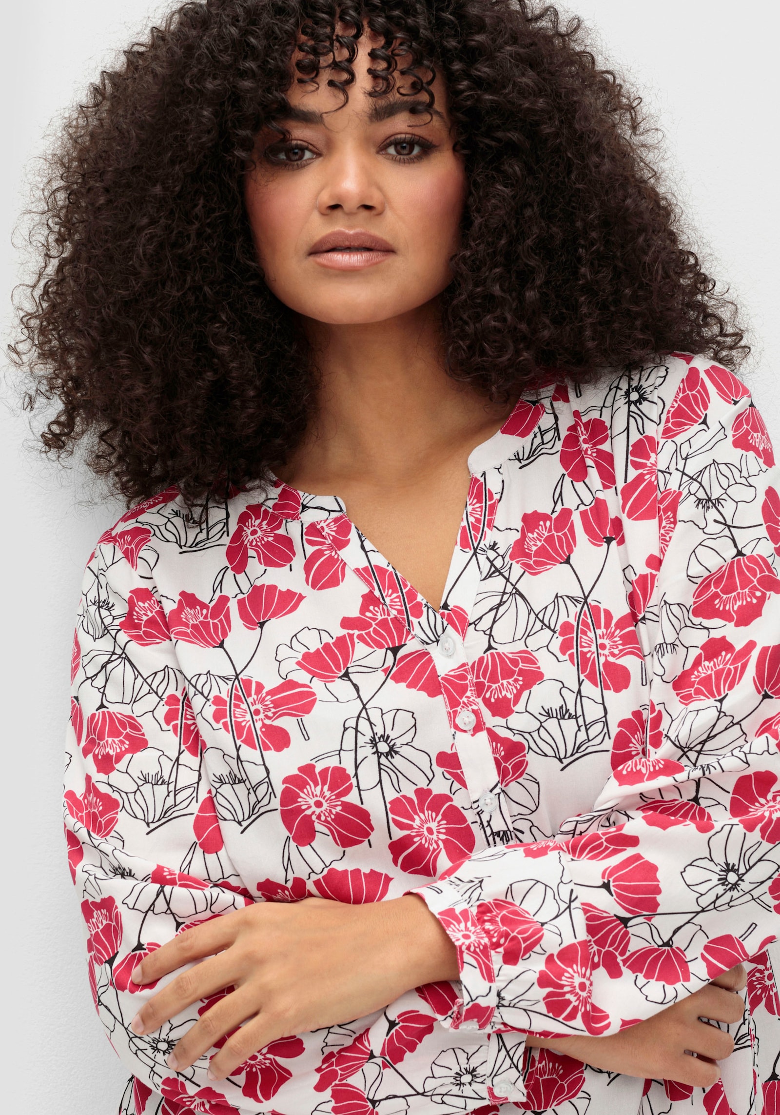 sheego Tuniek met bloemenprint rondom - ecru gedessineerd