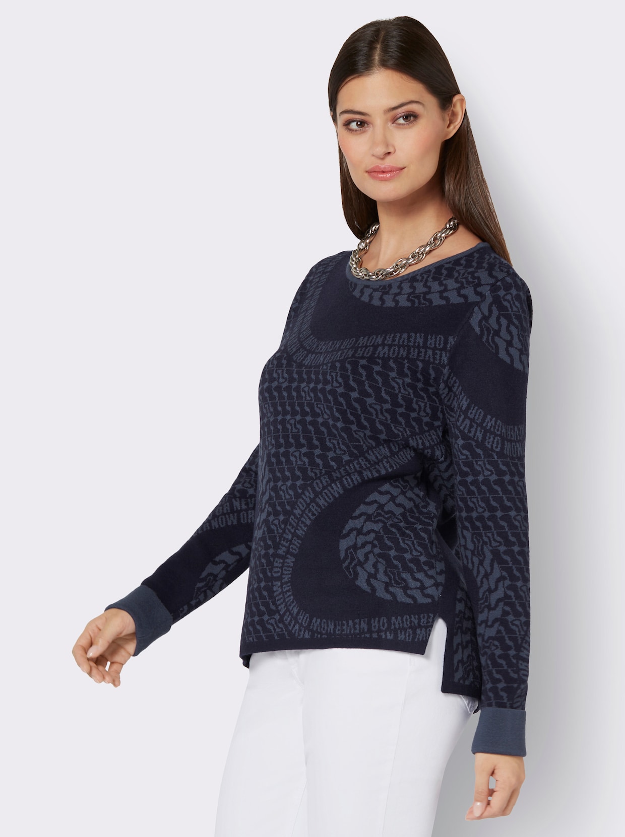 Jacquard-Pullover - marine-rauchblau-gemustert