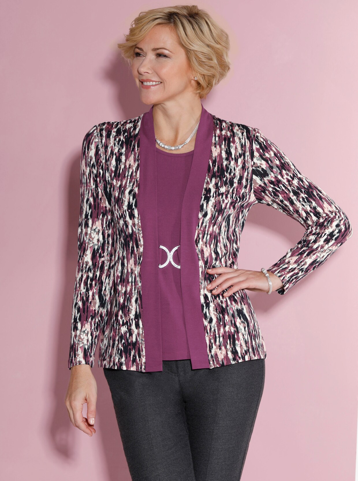 2-in-1-Shirt - brombeer-schwarz-bedruckt