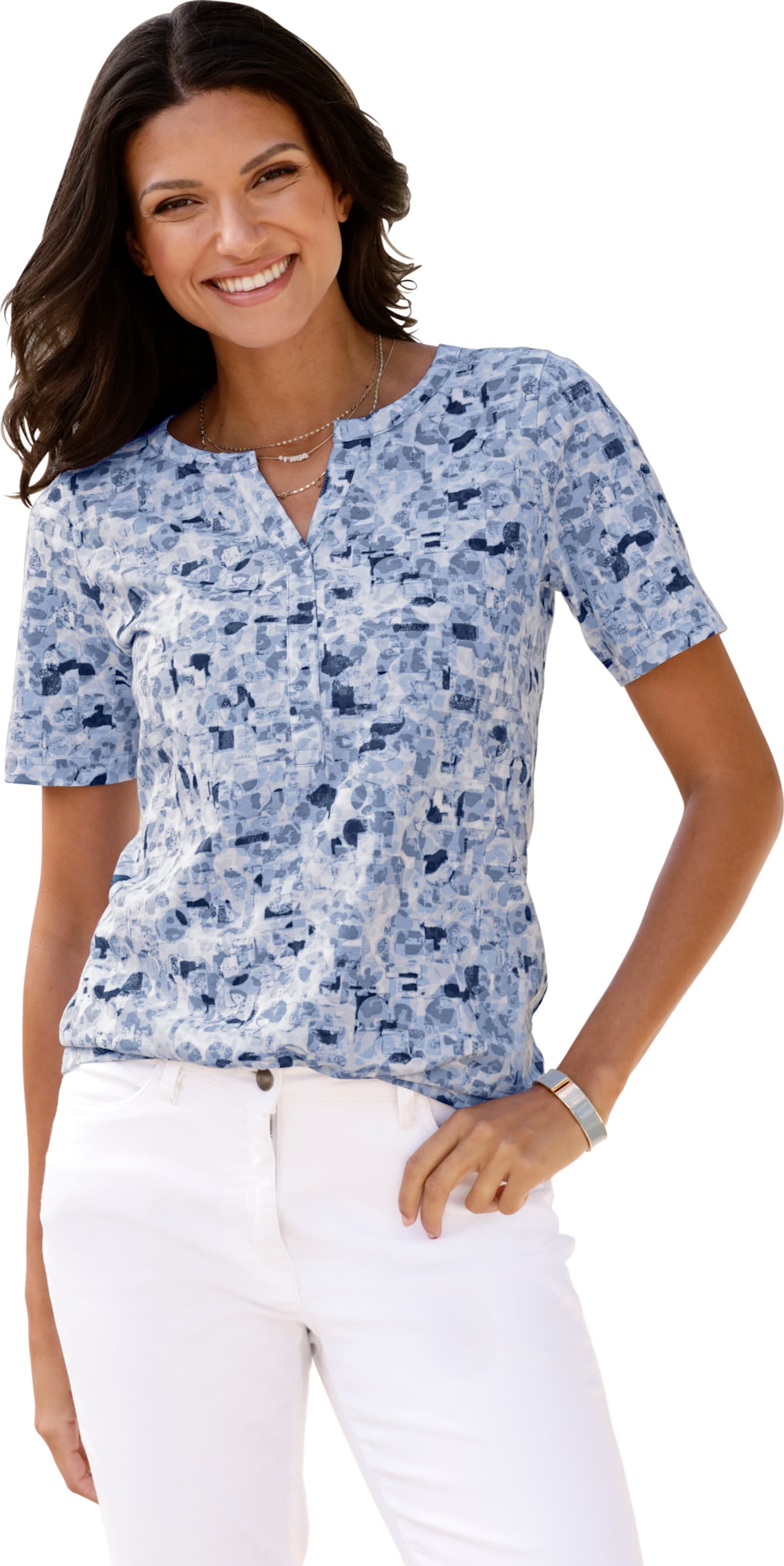 Hellblau-Bleu-Bedruckt Kurzarmshirt