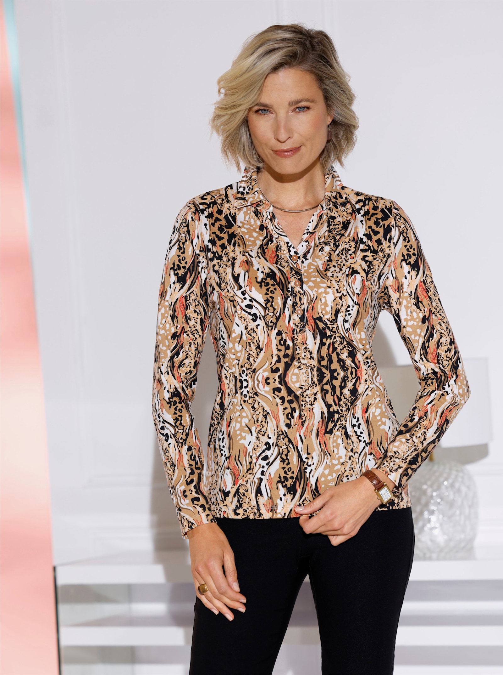 Poloshirt im Animal-Dessin - camel-terra-bedruckt