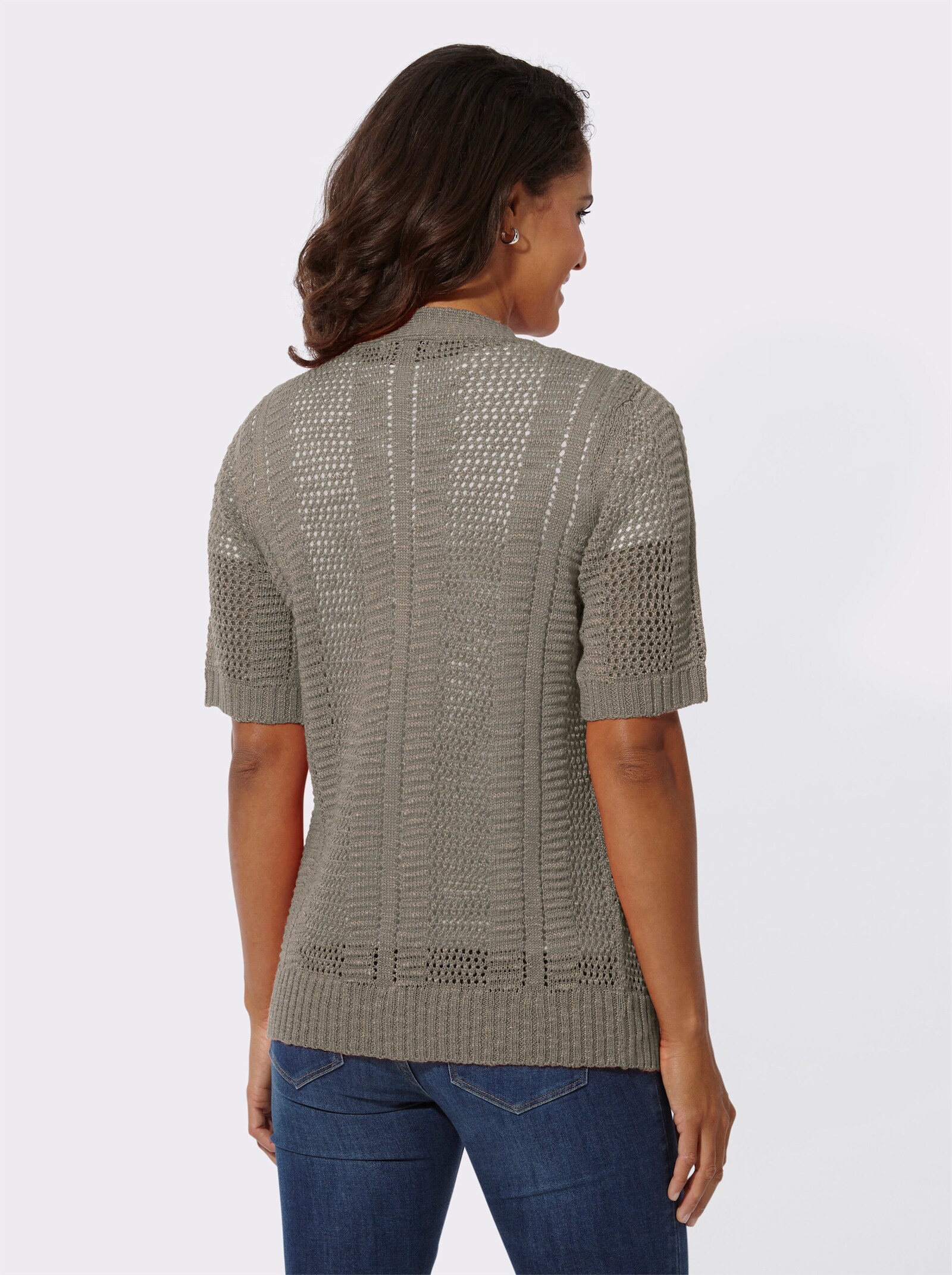 Ajourstrickjacke mit kurzen Ärmeln - taupe
