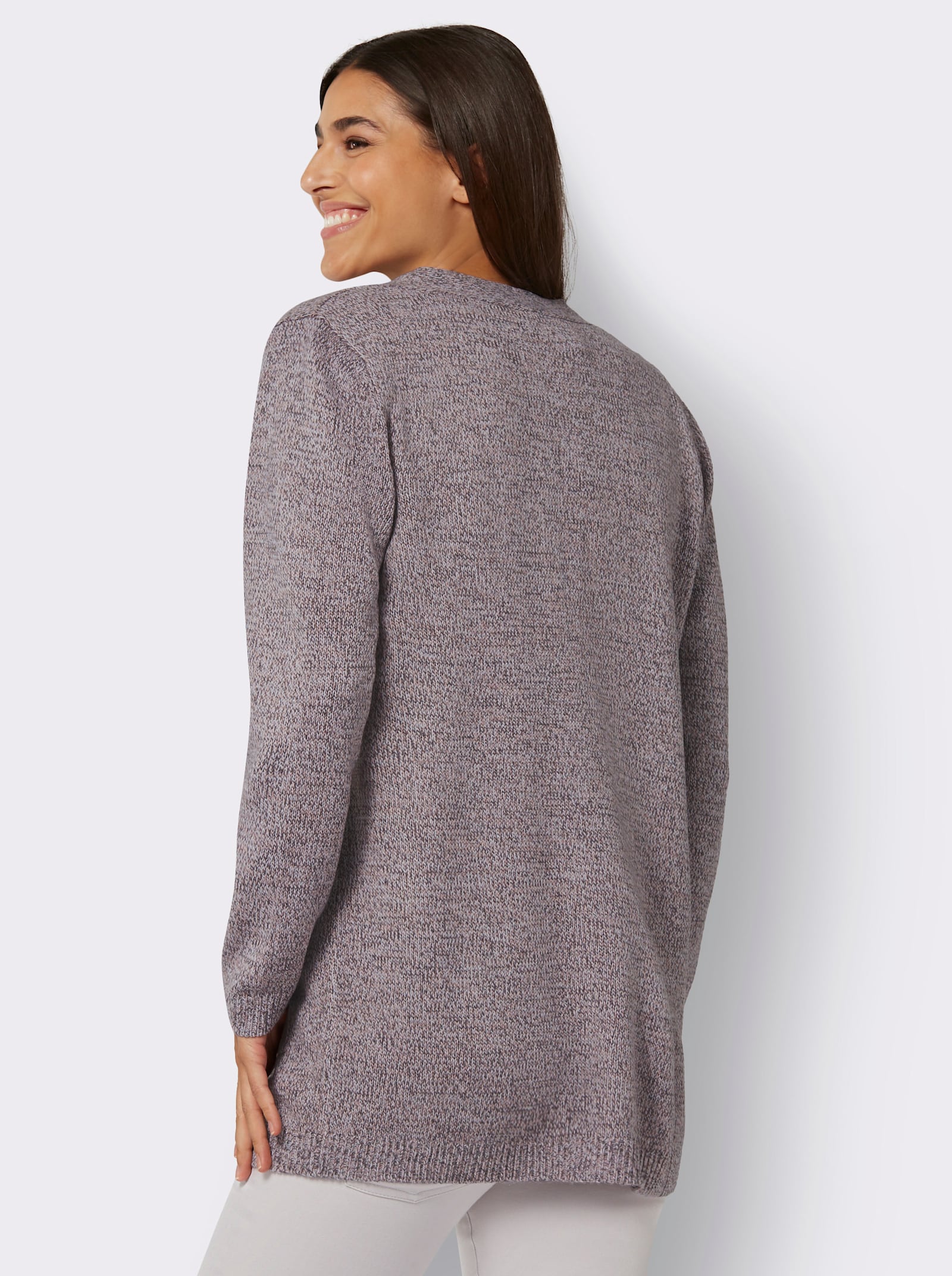 Longstrickjacke in offener Form - hortensie-meliert