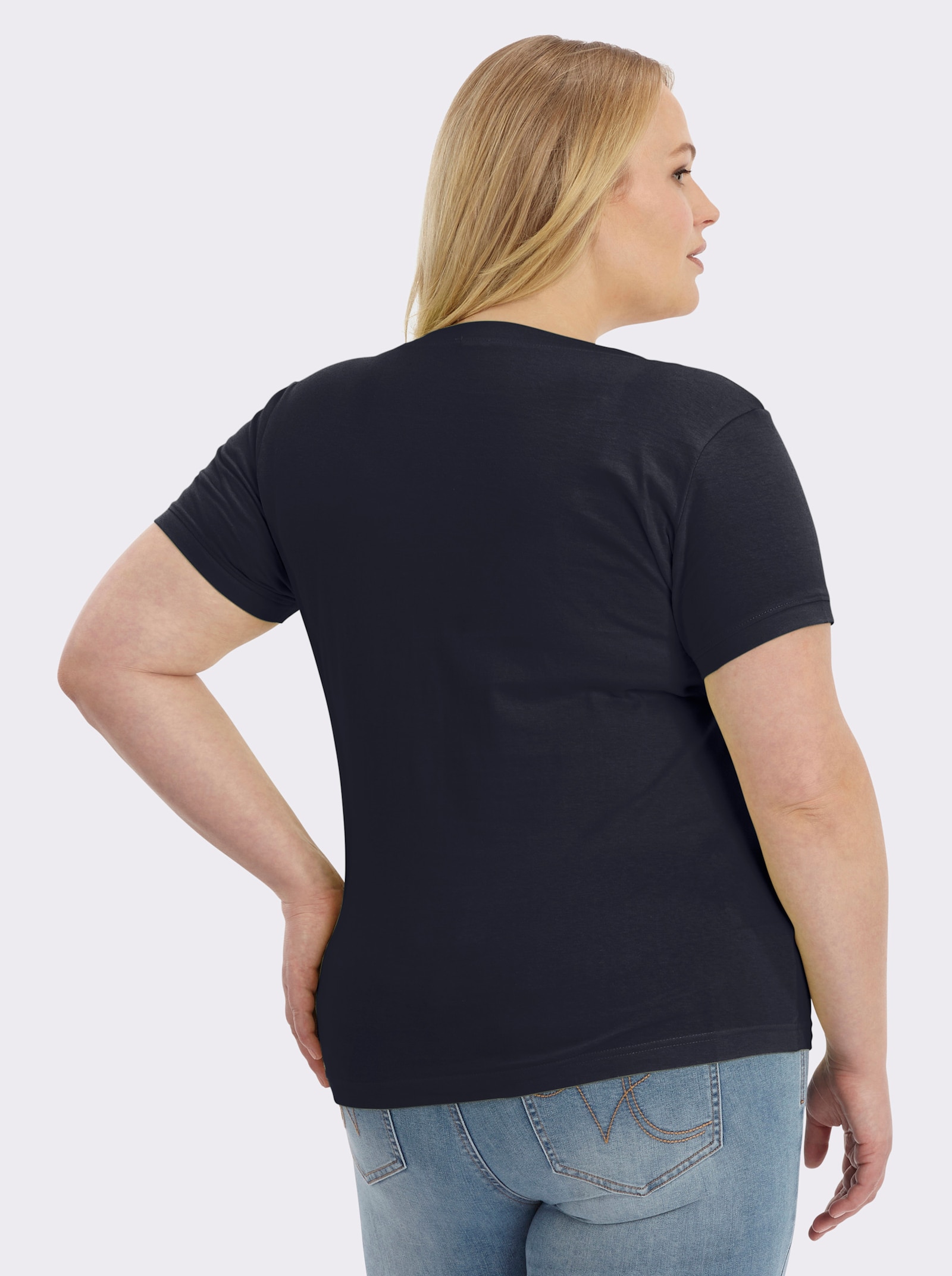 Kurzarmshirt mit Karree-Ausschnitt - marine