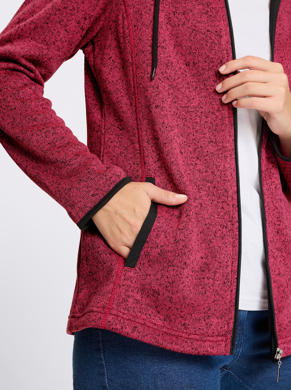 Strickfleecejacke - fuchsia-schwarz-meliert