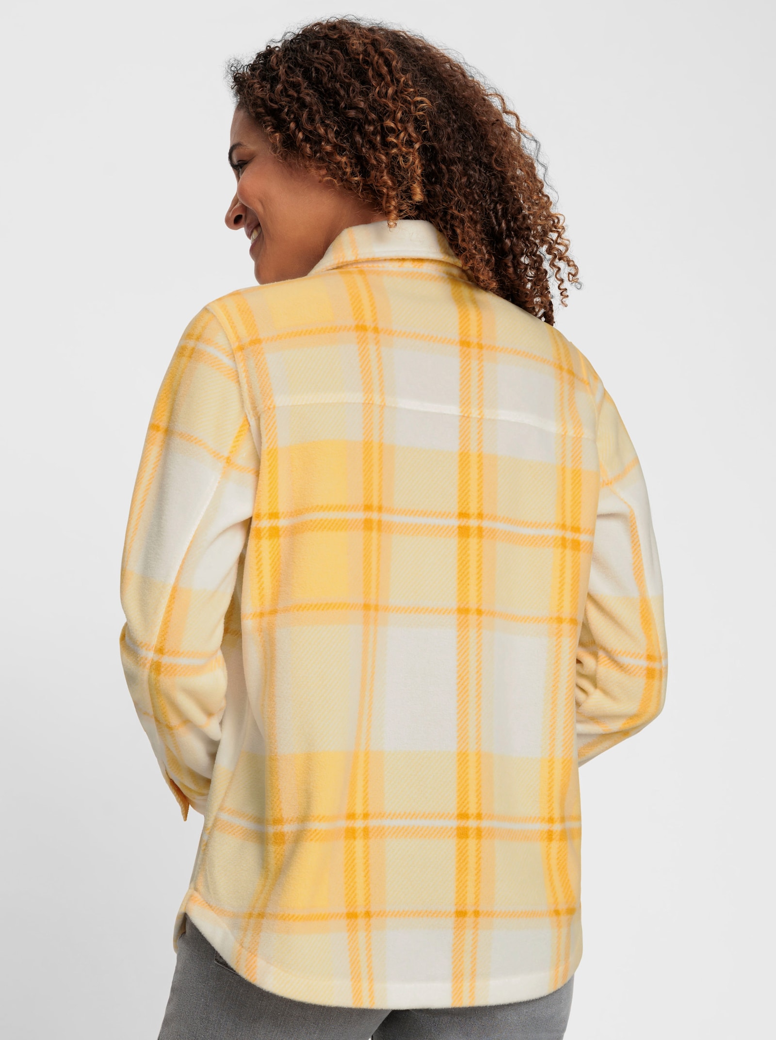 Fleecejacke mit Knöpfen in Horn-Optik - champagner-gelb-kariert
